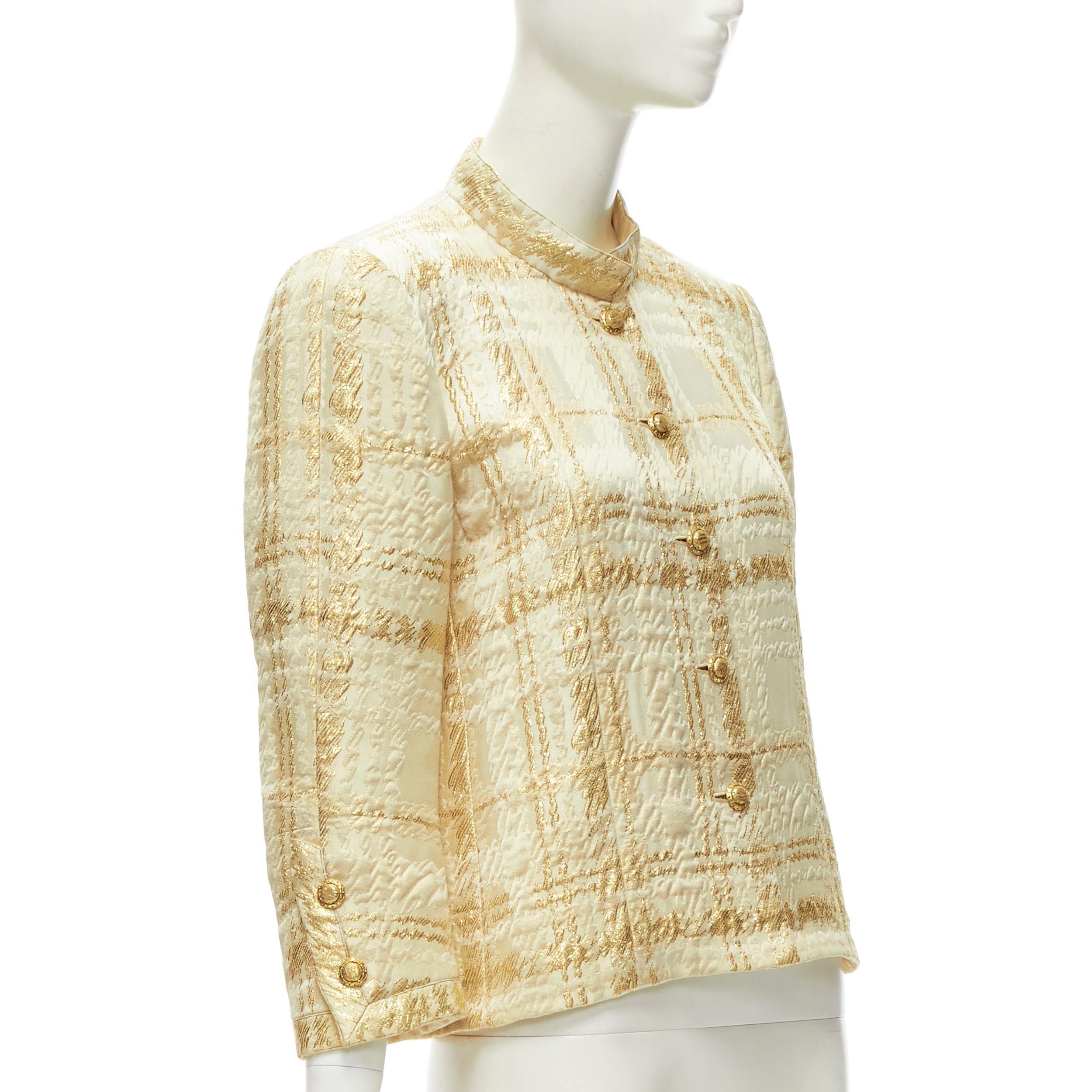 COCO CHANEL HAUTE COUTURE 1960's gold jacquard check jacket L In Excellent Condition For Sale In Hong Kong, NT