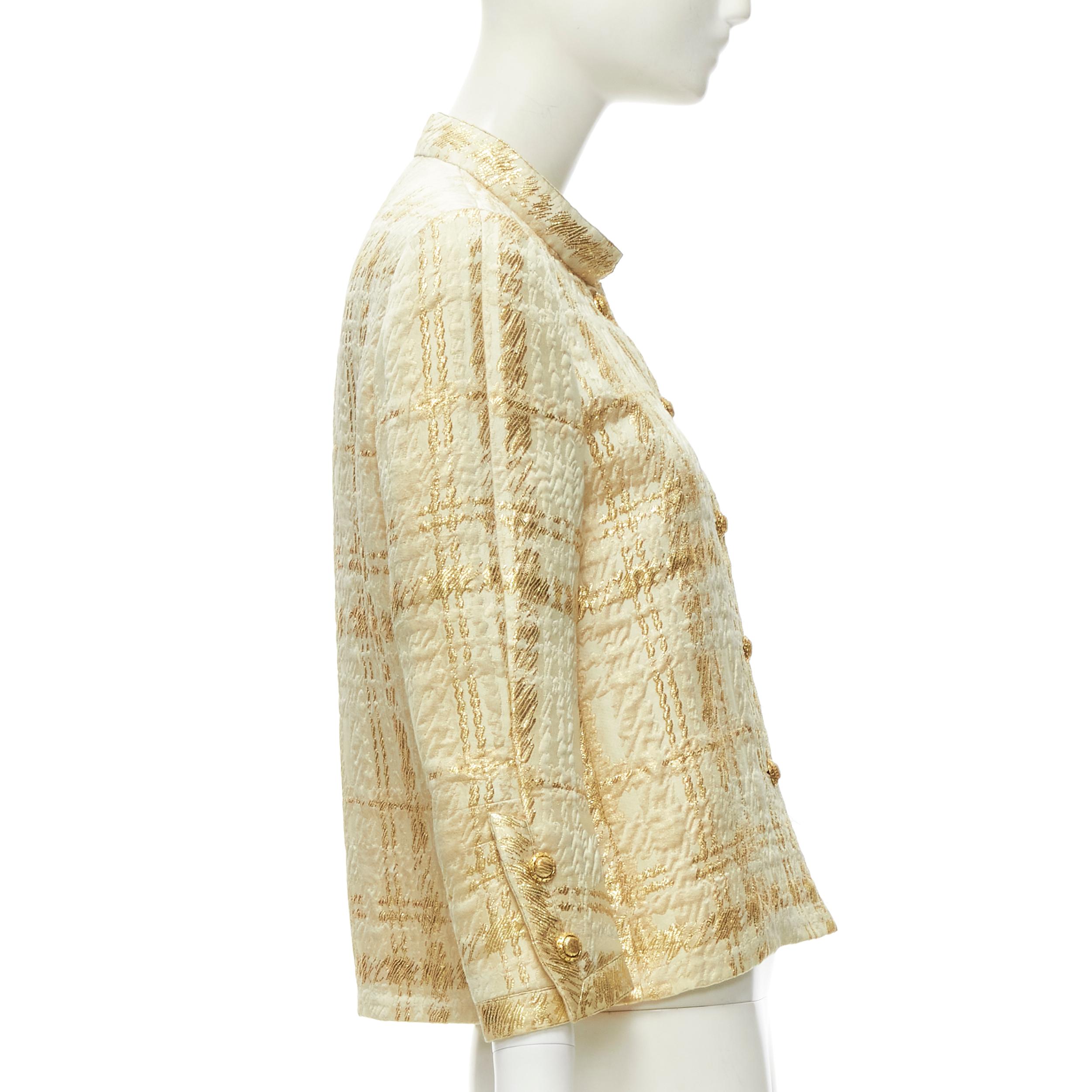 COCO CHANEL HAUTE COUTURE Veste à carreaux en jacquard doré des années 1960, Taille L Pour femmes en vente