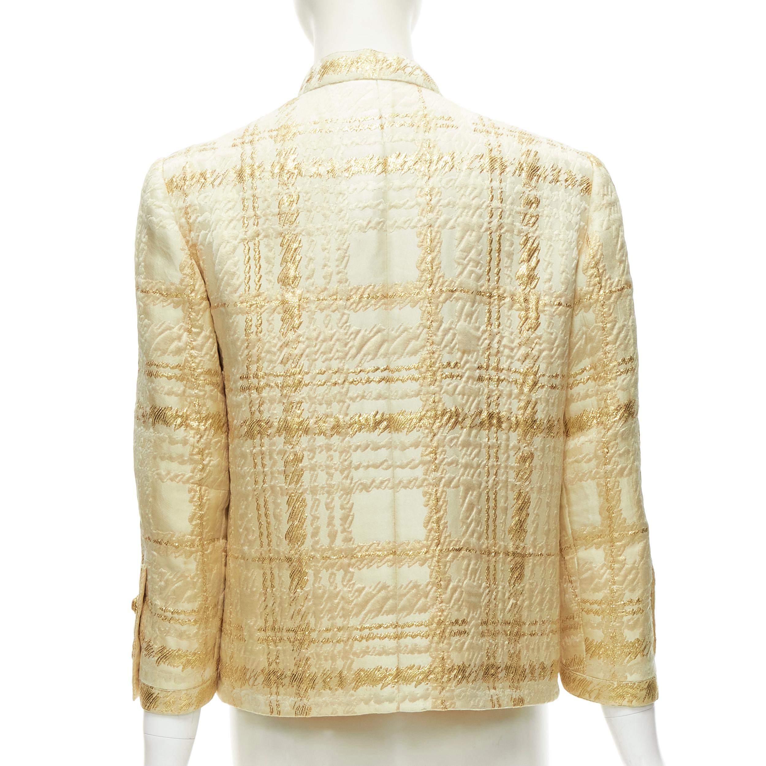 COCO CHANEL HAUTE COUTURE 1960's gold jacquard check jacket L For Sale 2