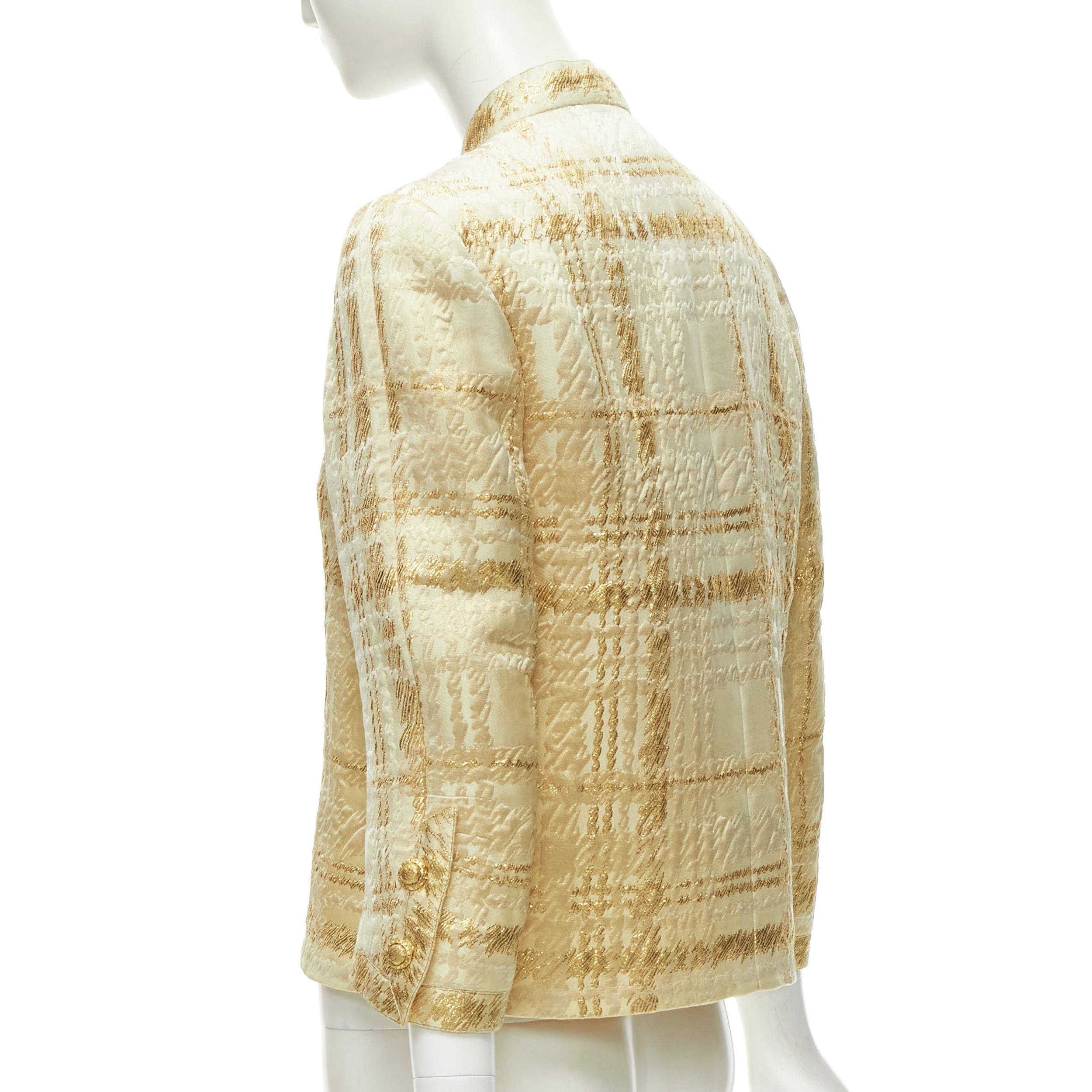 COCO CHANEL HAUTE COUTURE 1960's gold jacquard check jacket L For Sale 2