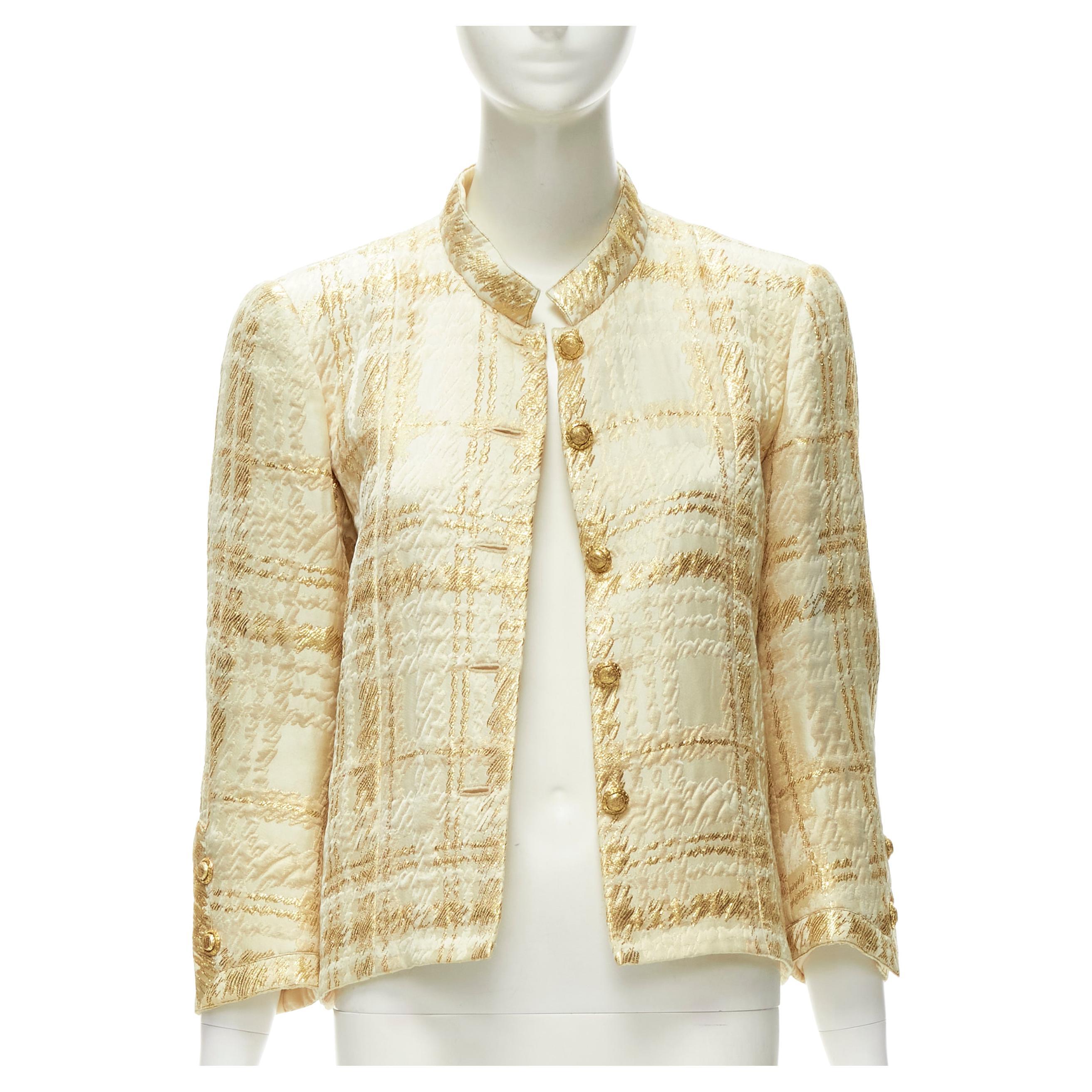 Coco Chanel Haute Couture 1960's Gold Jacquard Check Jacket L
