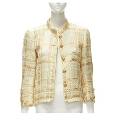 Vintage COCO CHANEL HAUTE COUTURE 1960's gold jacquard check jacket L