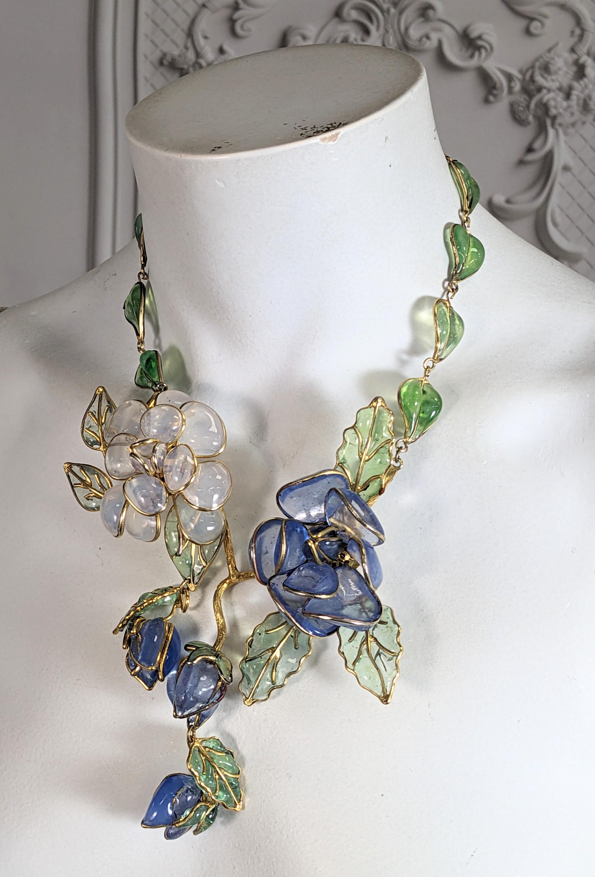 CoCo Chanel  Maison Gripoix Glass Enamel Flower Necklace In Excellent Condition For Sale In New York, NY