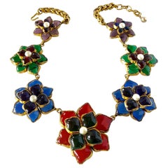  Coco Chanel "pate de verre" Flower Statement Necklace 