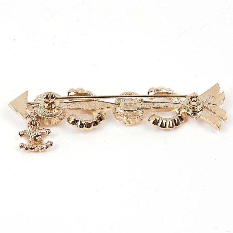Coco Chanel Pin Brooch in Gilt Metal CC Logo Pearl and Strass at 1stDibs