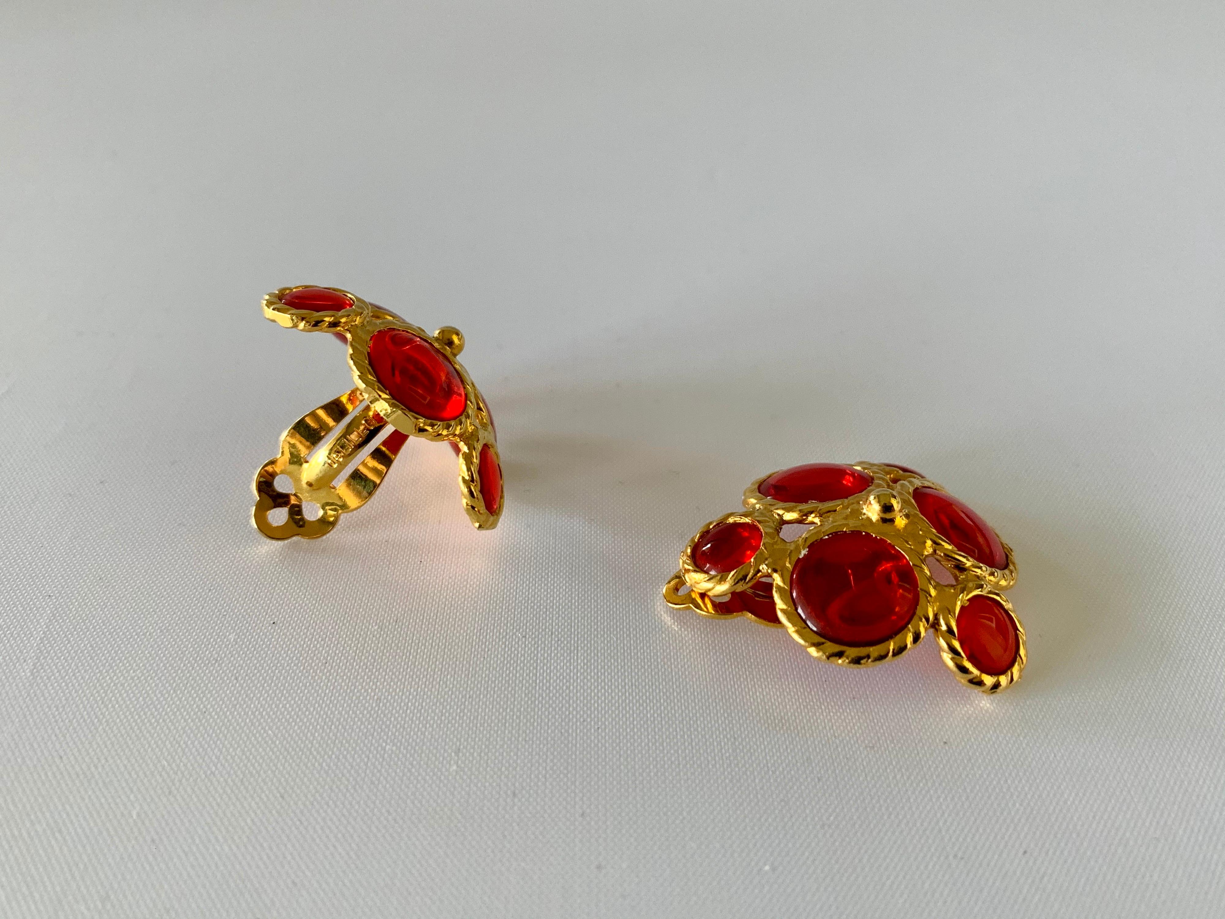 Contemporary Coco Chanel Red Cluster Haute Couture Statement Earrings 