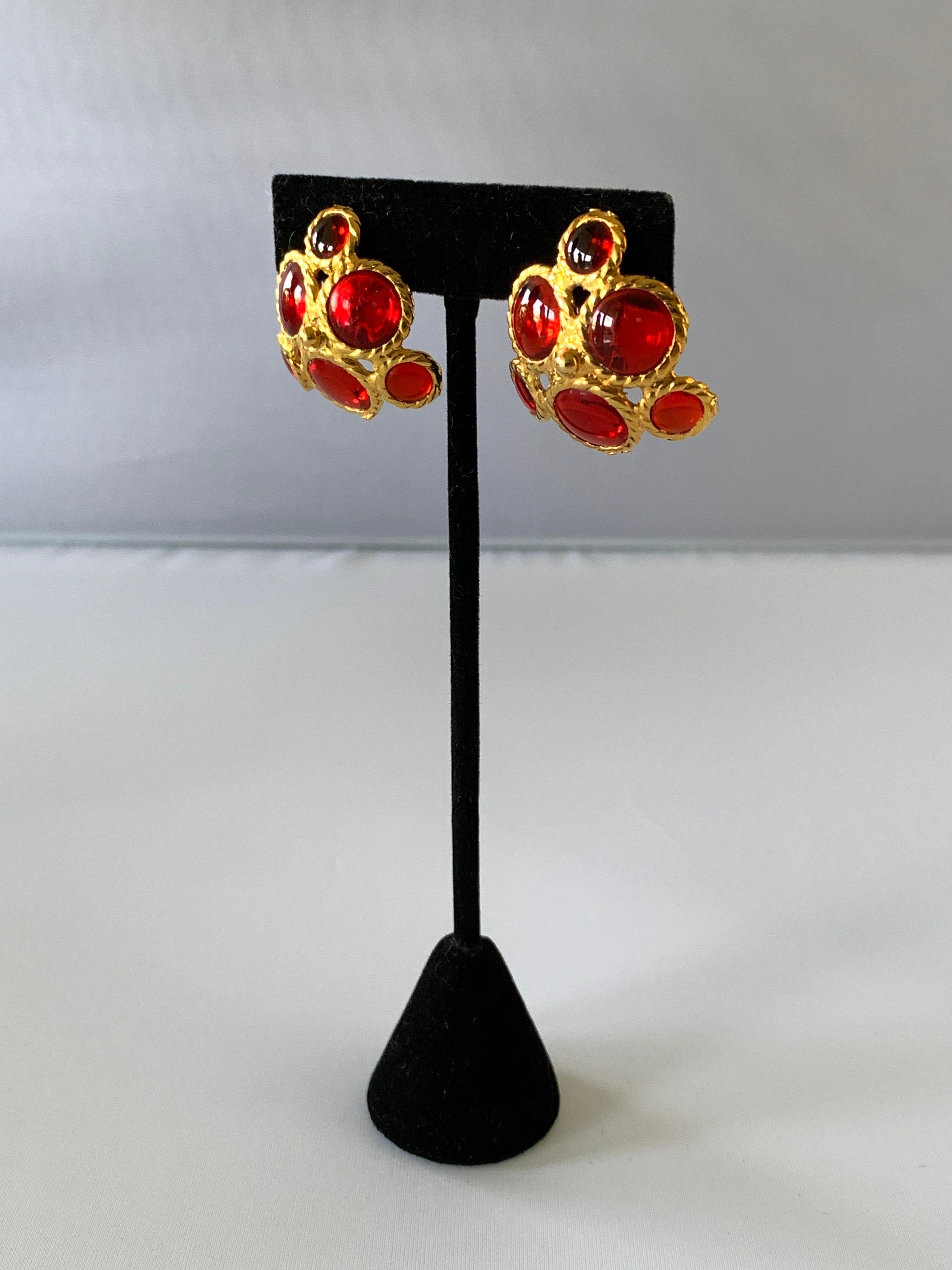 Coco Chanel Red Cluster Haute Couture Statement Earrings  In Excellent Condition In Palm Springs, CA