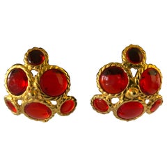 Coco Chanel Red Cluster Haute Couture Statement Earrings 