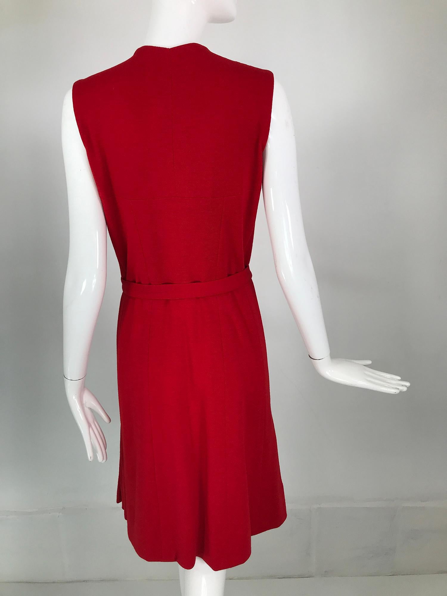 Coco Chanel Red Haute Couture 1950s 2 pc Wool Jersey Jewel Button Dress & Coat  For Sale 6