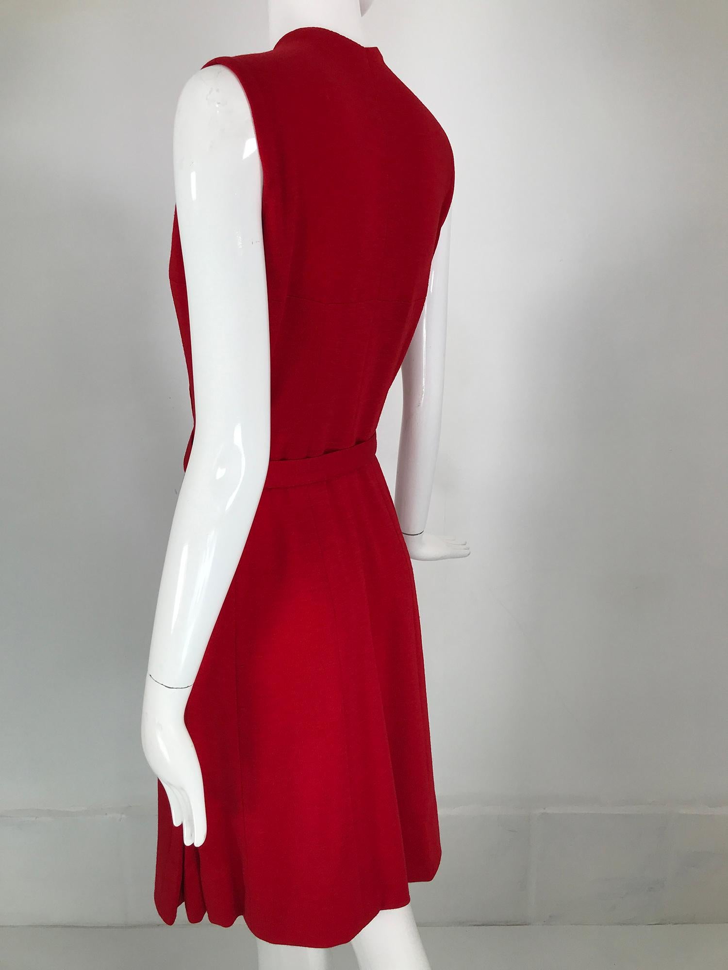 Coco Chanel Red Haute Couture 1950s 2 pc Wool Jersey Jewel Button Dress & Coat  For Sale 7