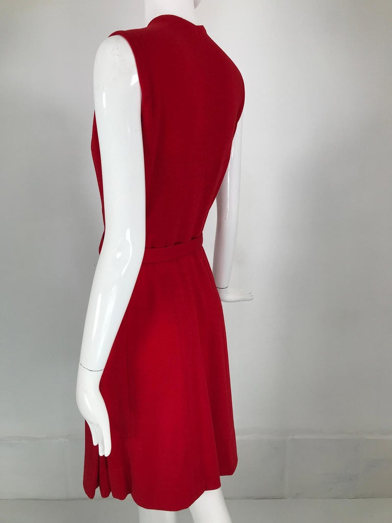 Coco Chanel Red Haute Couture 1950s 2 pc Wool Jersey Jewel Button Dress &  Coat