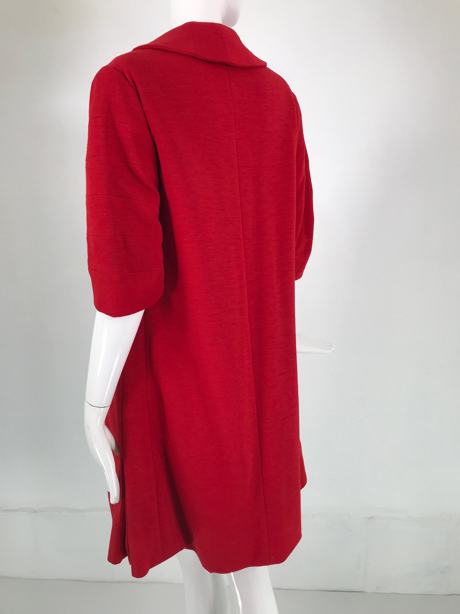 Rouge Coco Chanel Red Haute Couture 1950s 2 pc Wool Jersey Jewel Button Dress & Coat  en vente