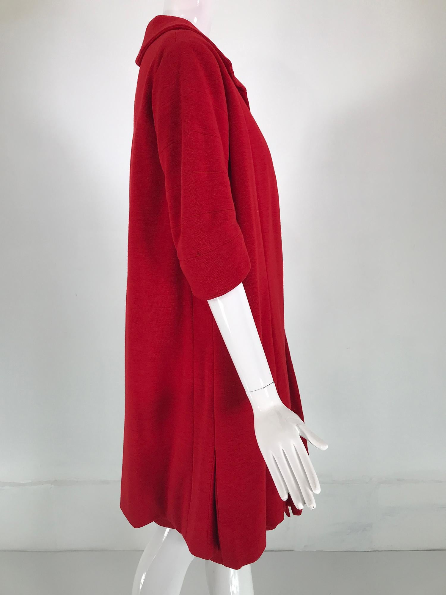 Women's Coco Chanel Red Haute Couture 1950s 2 pc Wool Jersey Jewel Button Dress & Coat  For Sale