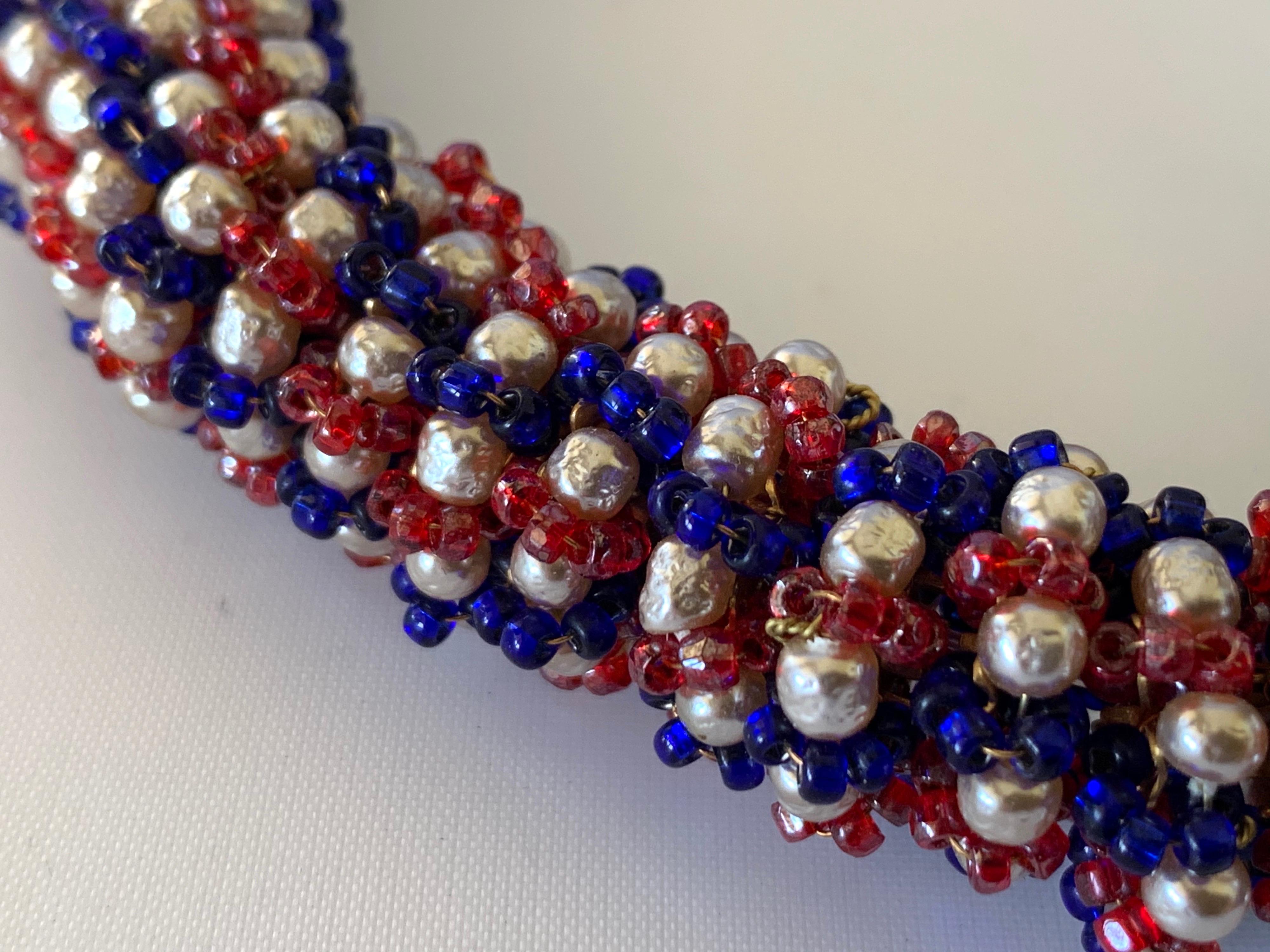 Artisan Coco Chanel Red, White and Blue Haute Couture Star Statement Necklace