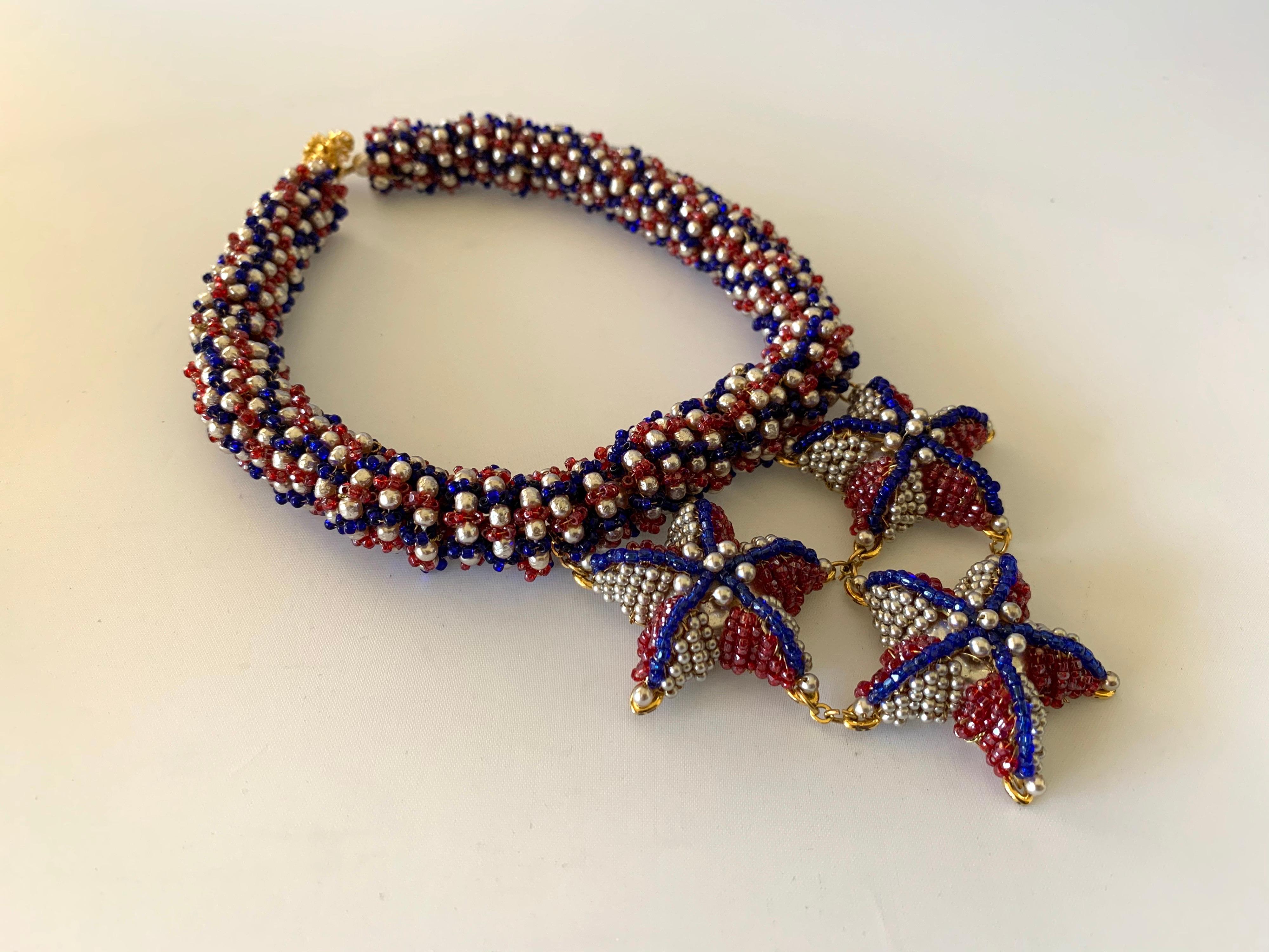 Coco Chanel Red, White and Blue Haute Couture Star Statement Necklace 1