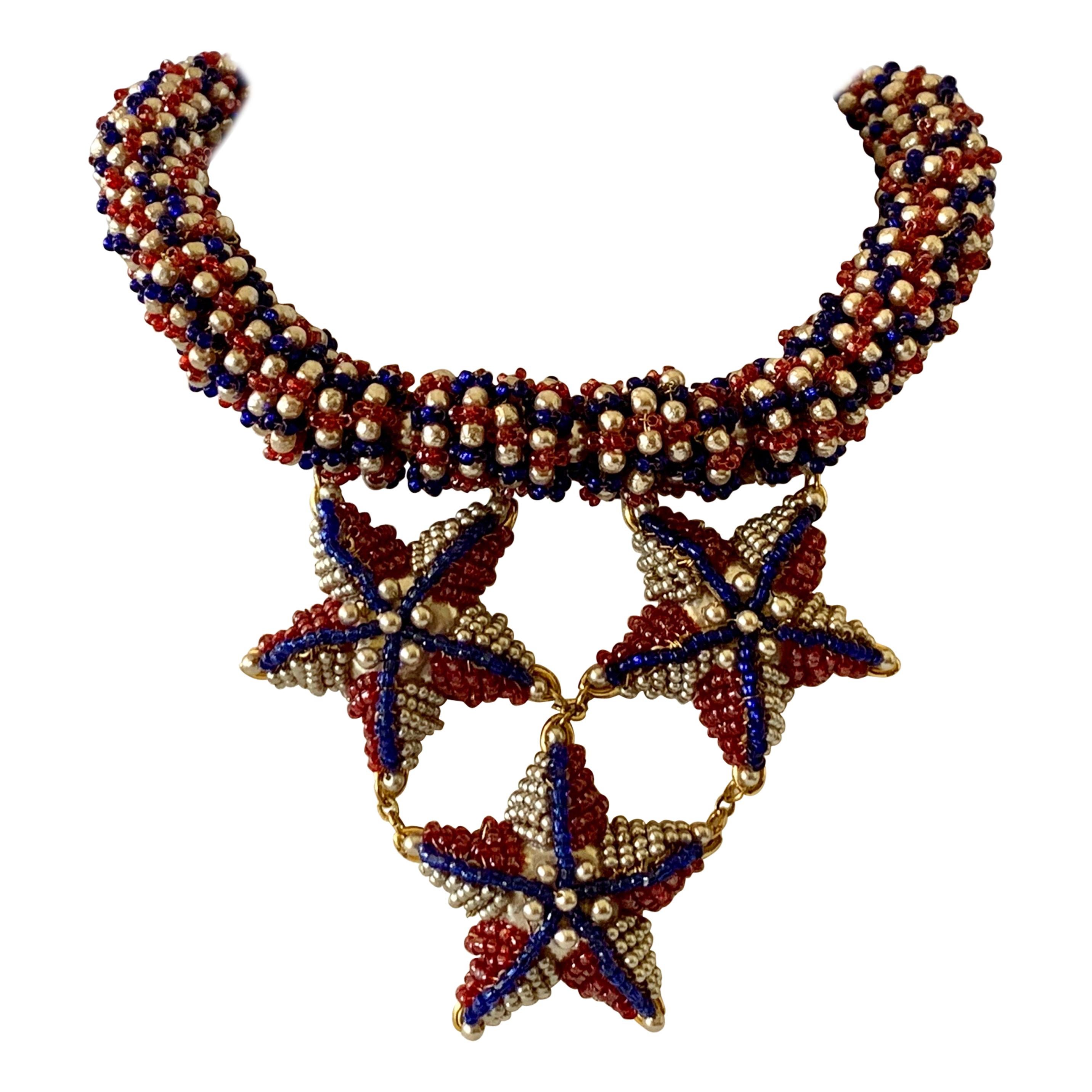 Coco Chanel Red, White and Blue Haute Couture Star Statement Necklace