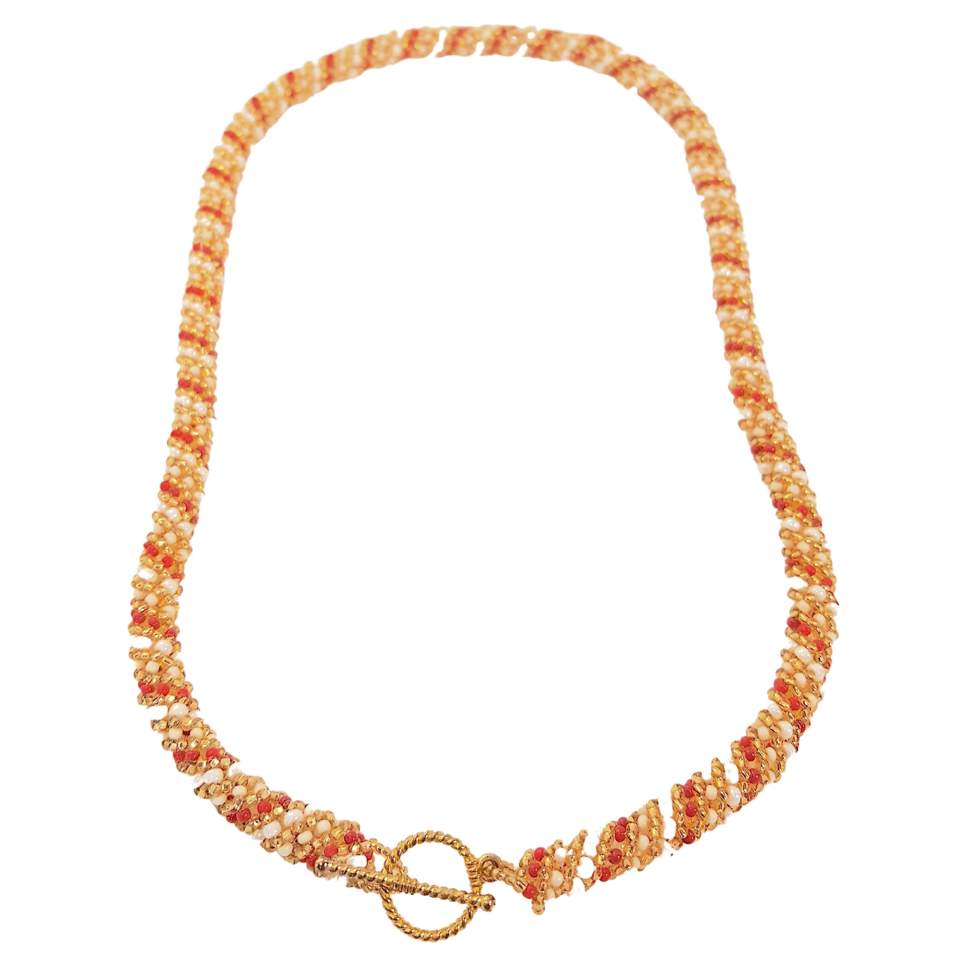 Couture 1930s ChanelRousseletStyle GlassGold FauxCarnelianPearl Torsade Necklace For Sale