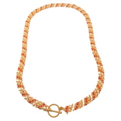 Vintage Couture CocoChanel-Rousselet-Style GlassGold FauxCarnelianPearl Torsade Necklace