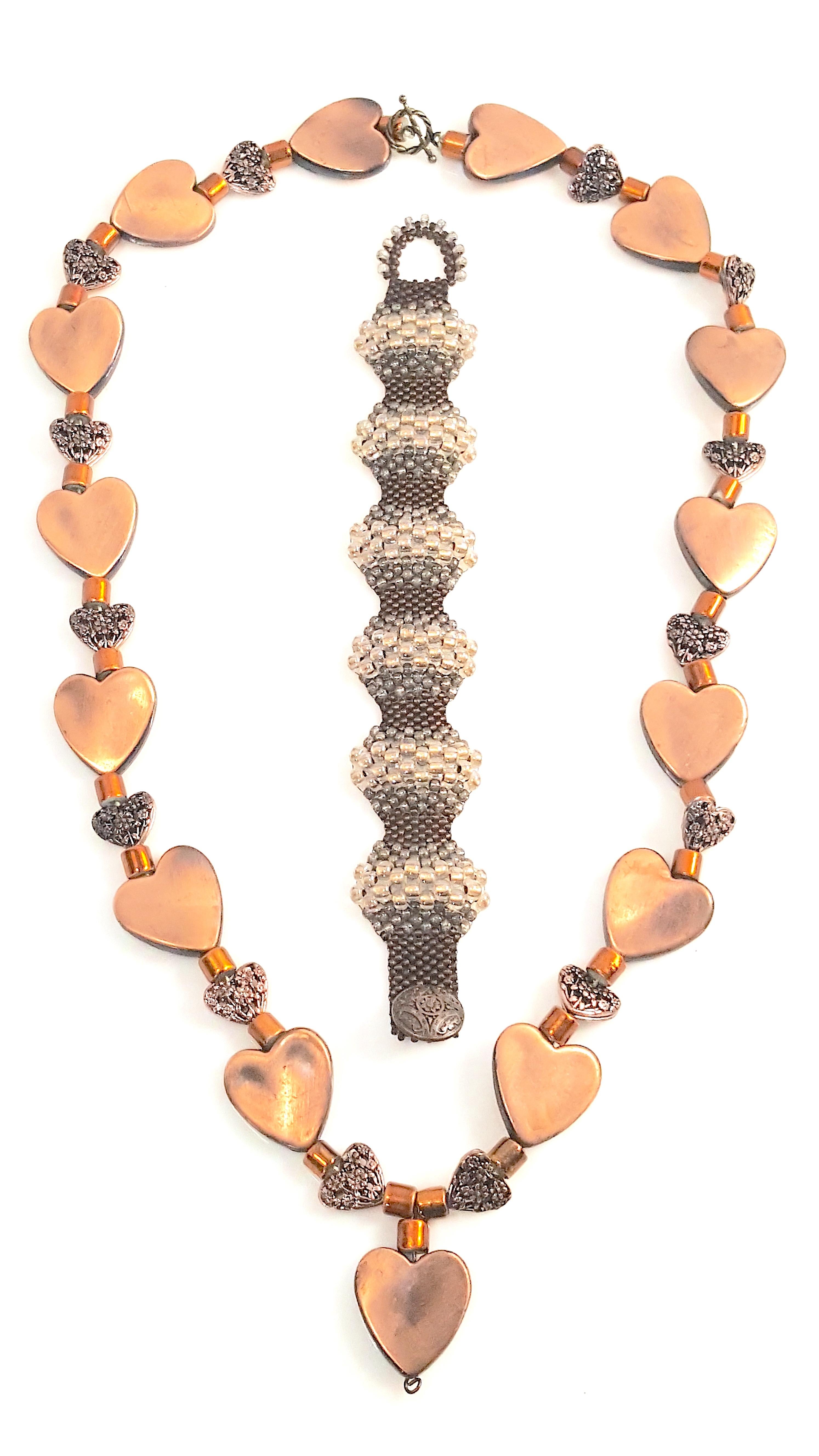 Couture 1920s Chanel Rousselet Hearts Camellia Metallic Glass Bracelet & Sautoir For Sale 5