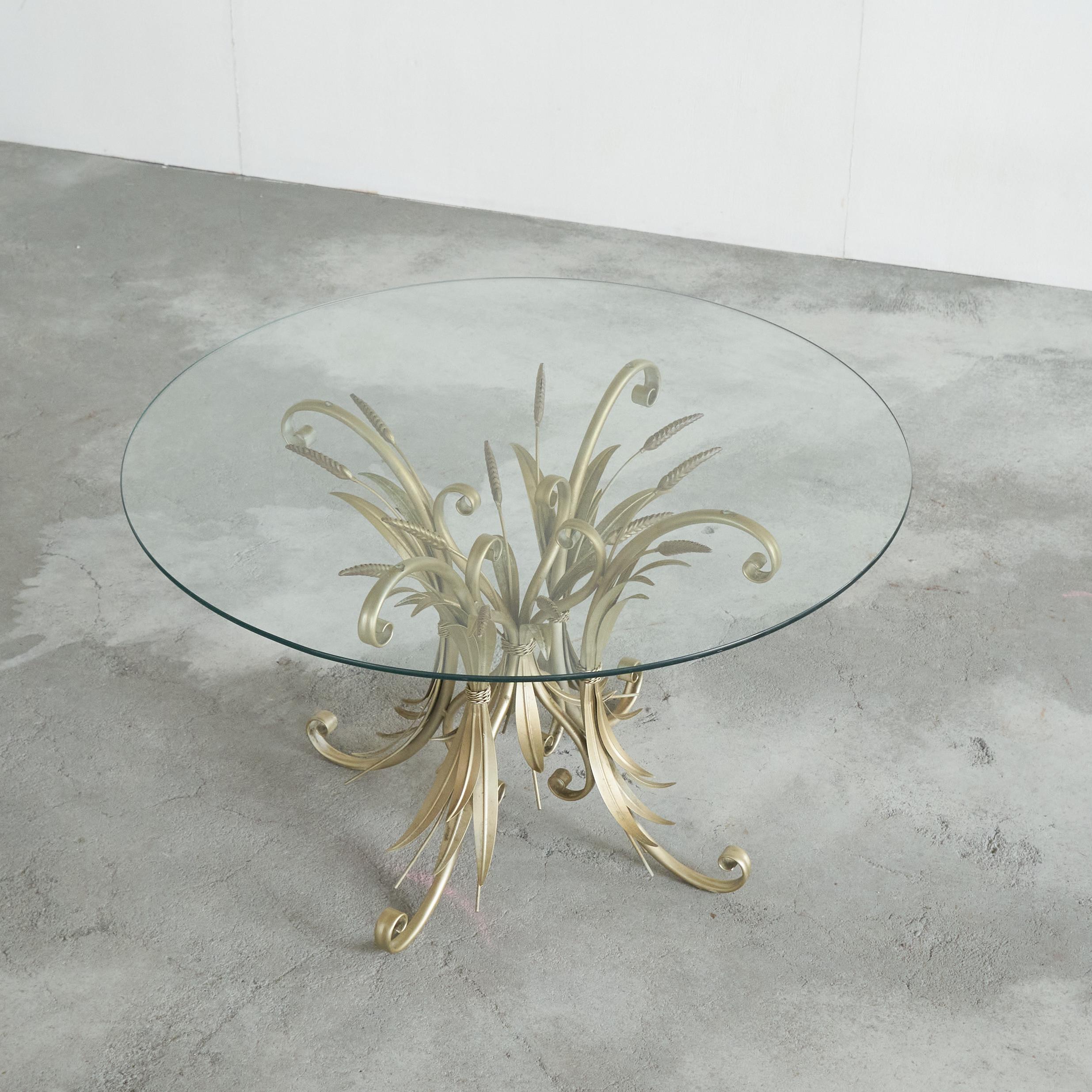 Fait main Table basse ou d'appoint Coco Chanel 'Sheaf of Wheat' avec plateau en verre mi-siècle en vente