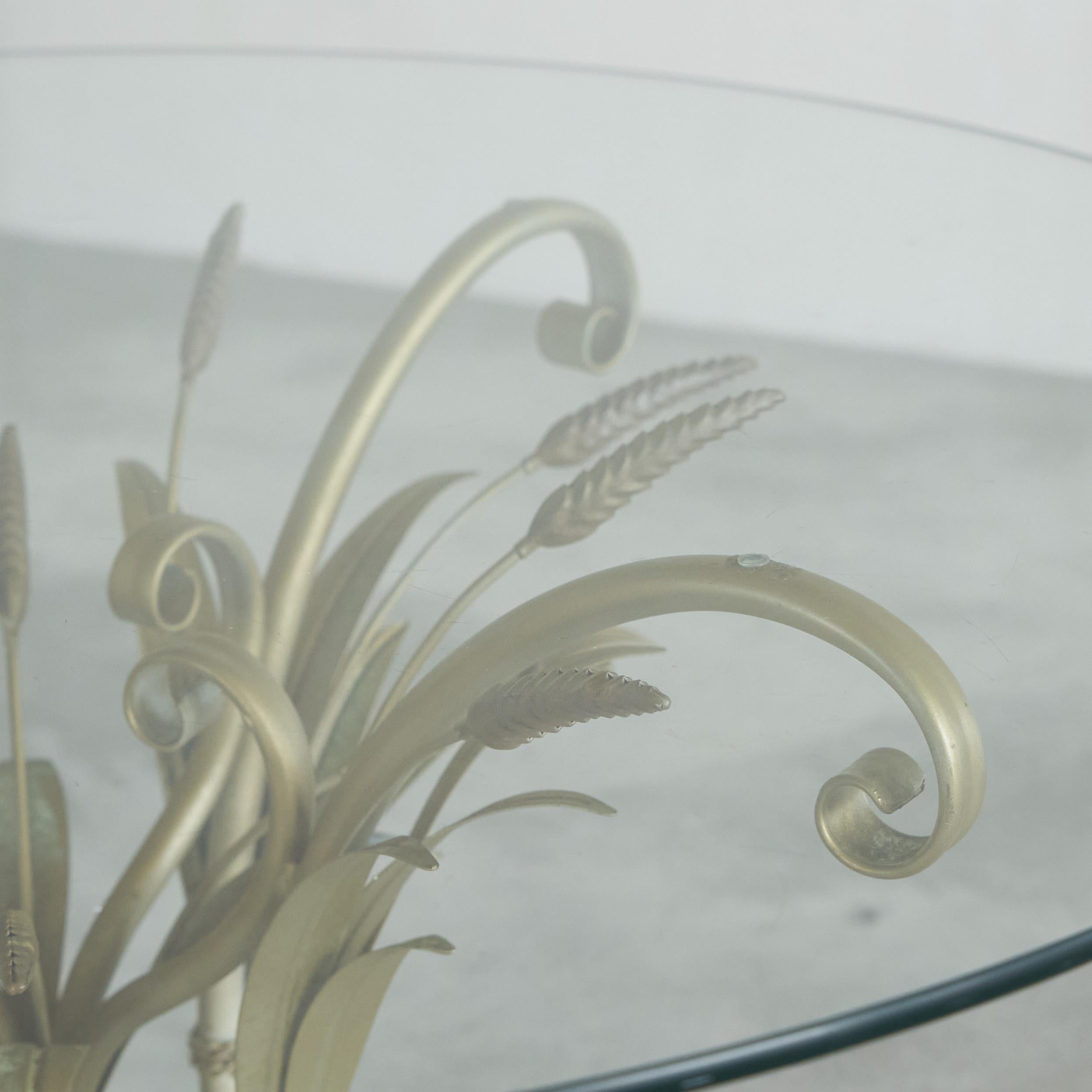 Métal Table basse ou d'appoint Coco Chanel 'Sheaf of Wheat' avec plateau en verre mi-siècle en vente