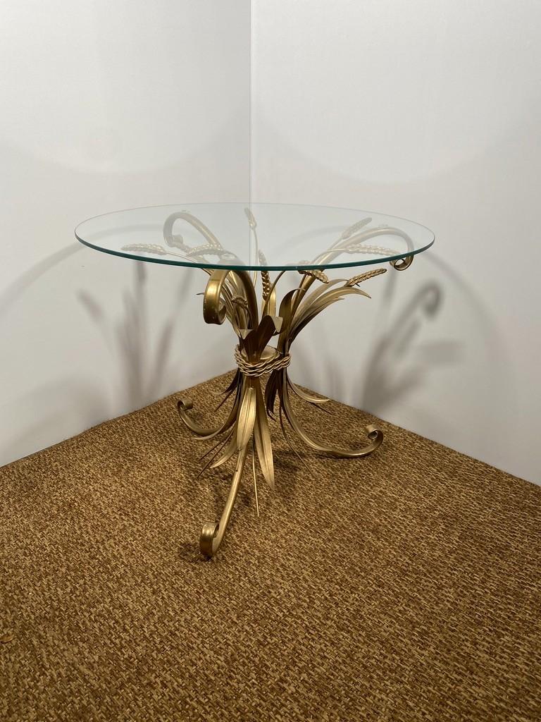 Gold Plate Coco Chanel sheaf of wheat side table- Hollywood Regency Style For Sale