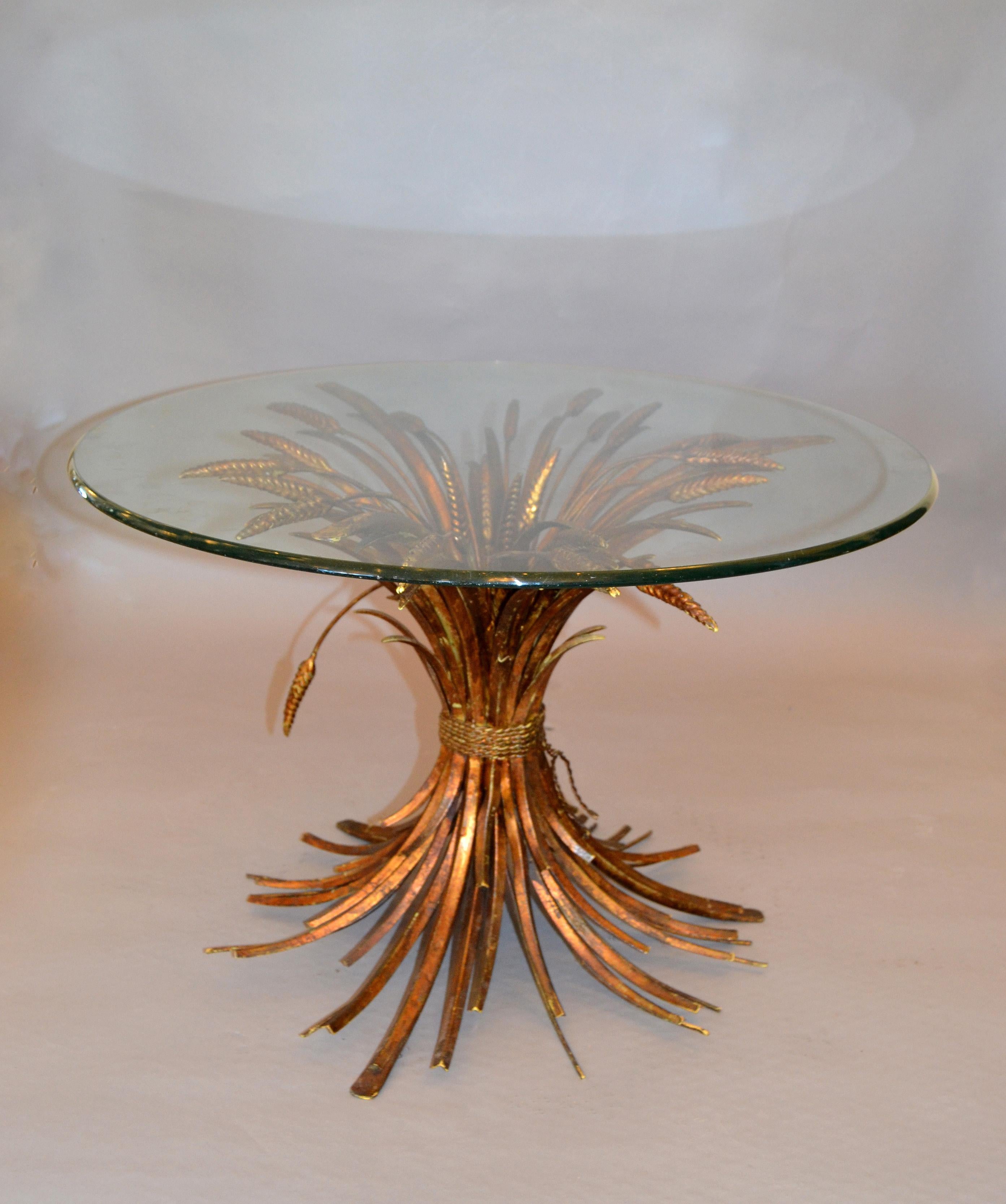 Hollywood Regency Coco Chanel Style Coffee Table Gilt Iron Sheaf of Wheat