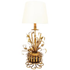 Coco Chanel-Tischlampe aus vergoldetem Eisen mit Blattwerk