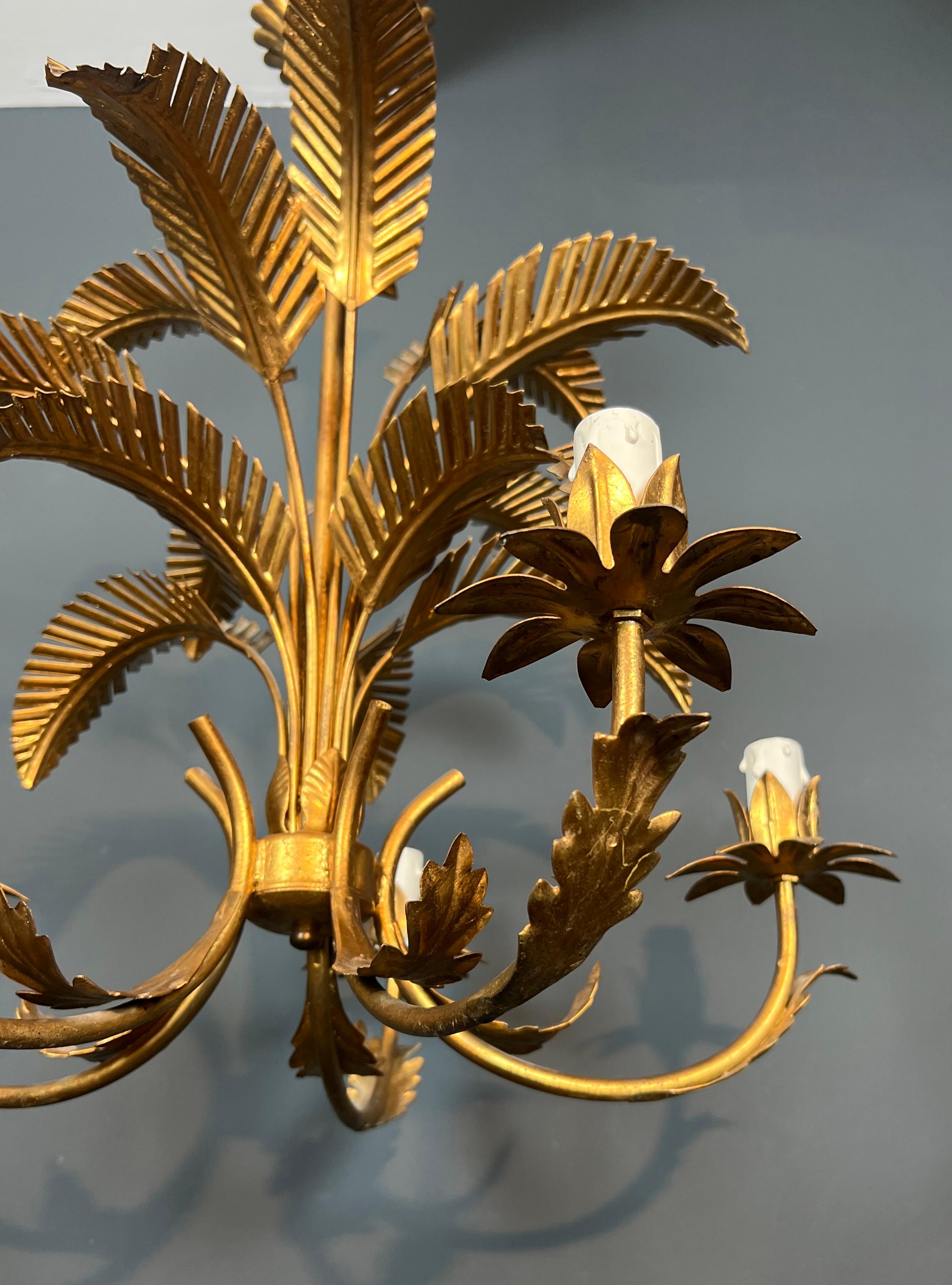Coco Chanel Style Gilt Iron Palm Tree Chandelier with 5 Arms 5