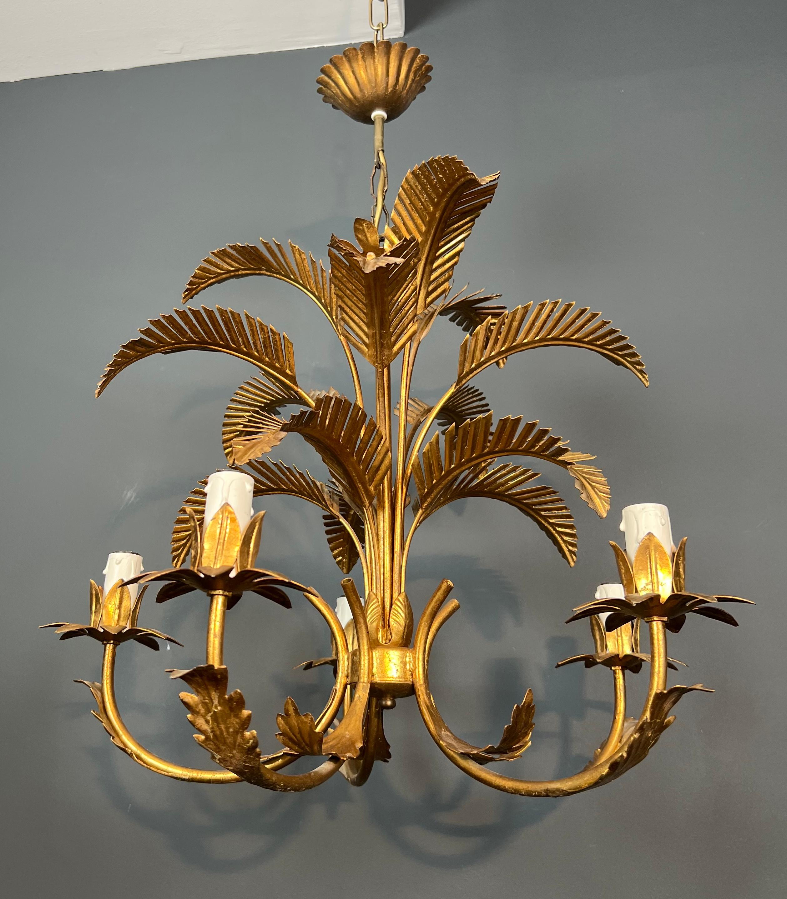 Coco Chanel Style Gilt Iron Palm Tree Chandelier with 5 Arms 8