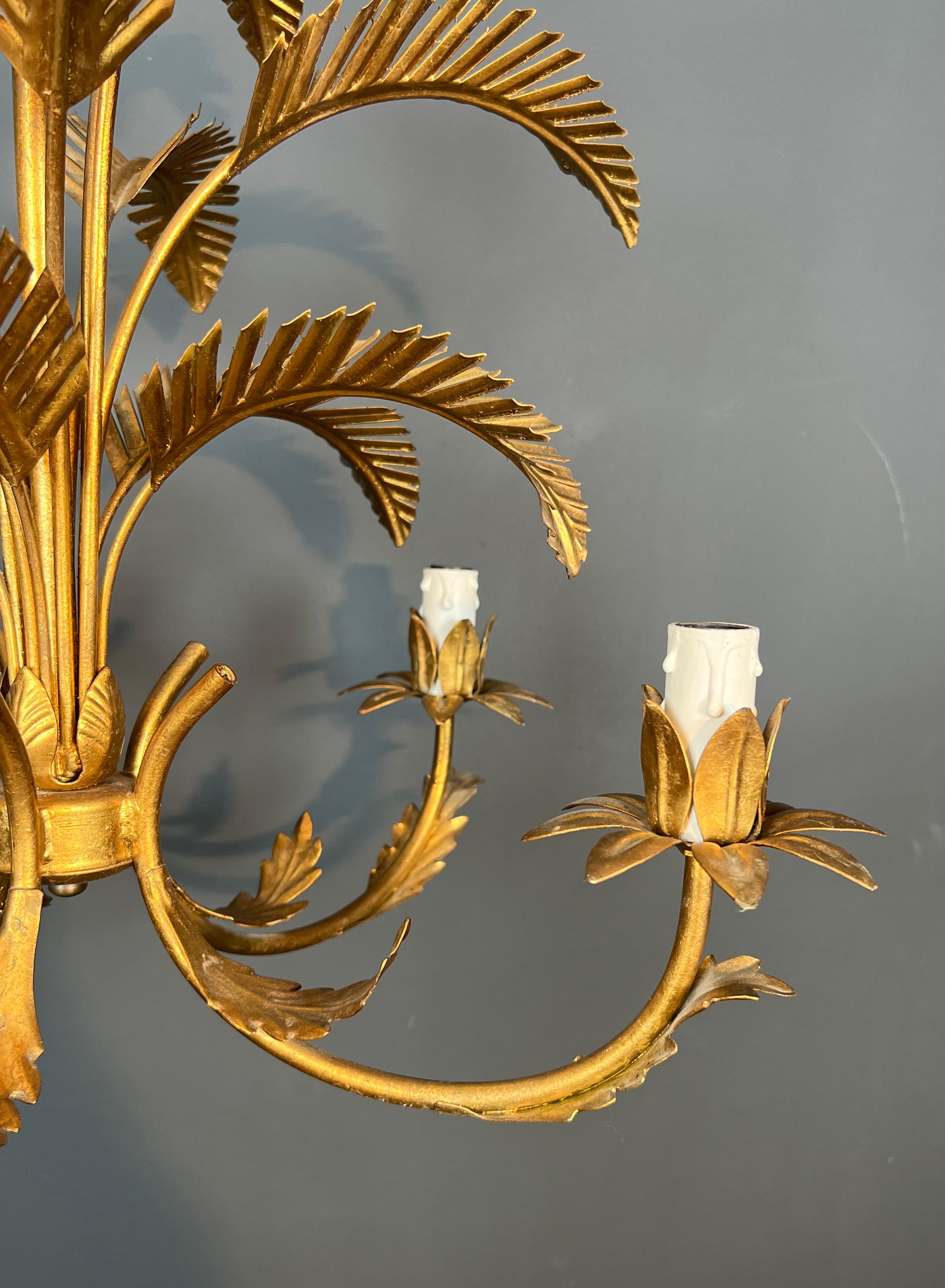 Coco Chanel Style Gilt Iron Palm Tree Chandelier with 5 Arms 9