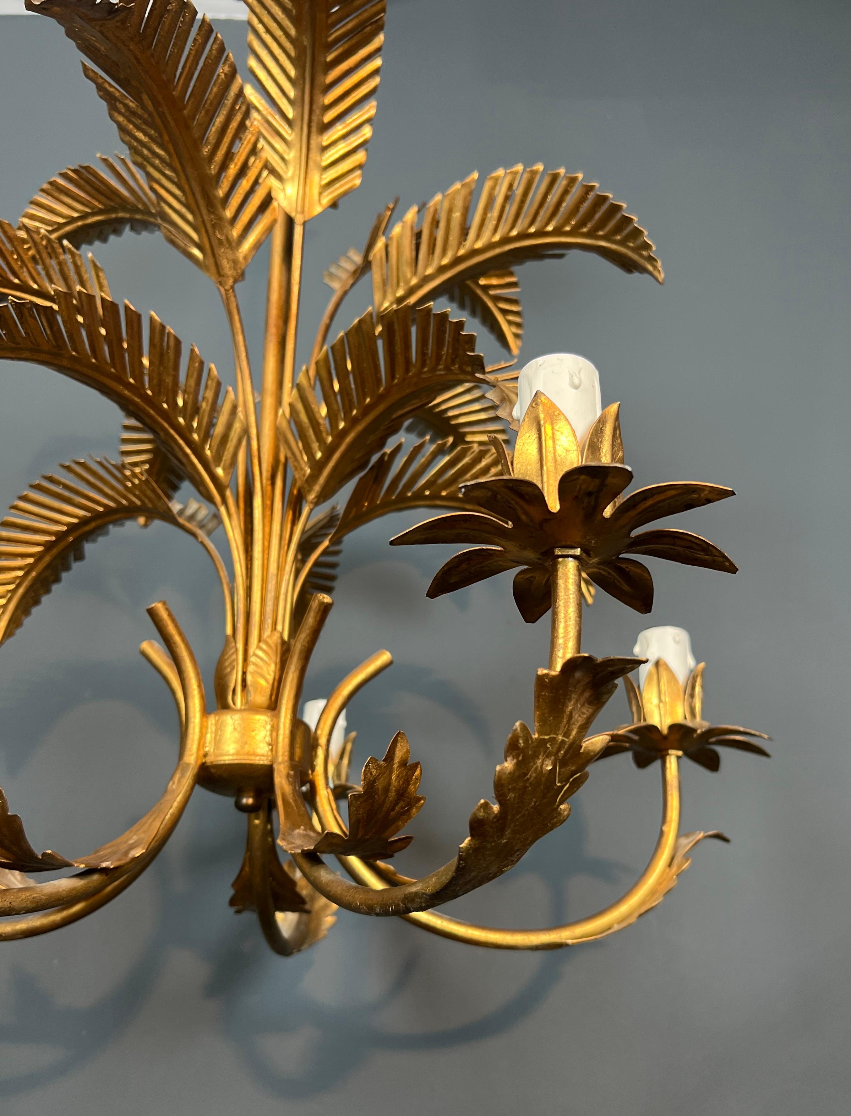 Coco Chanel Style Gilt Iron Palm Tree Chandelier with 5 Arms 10