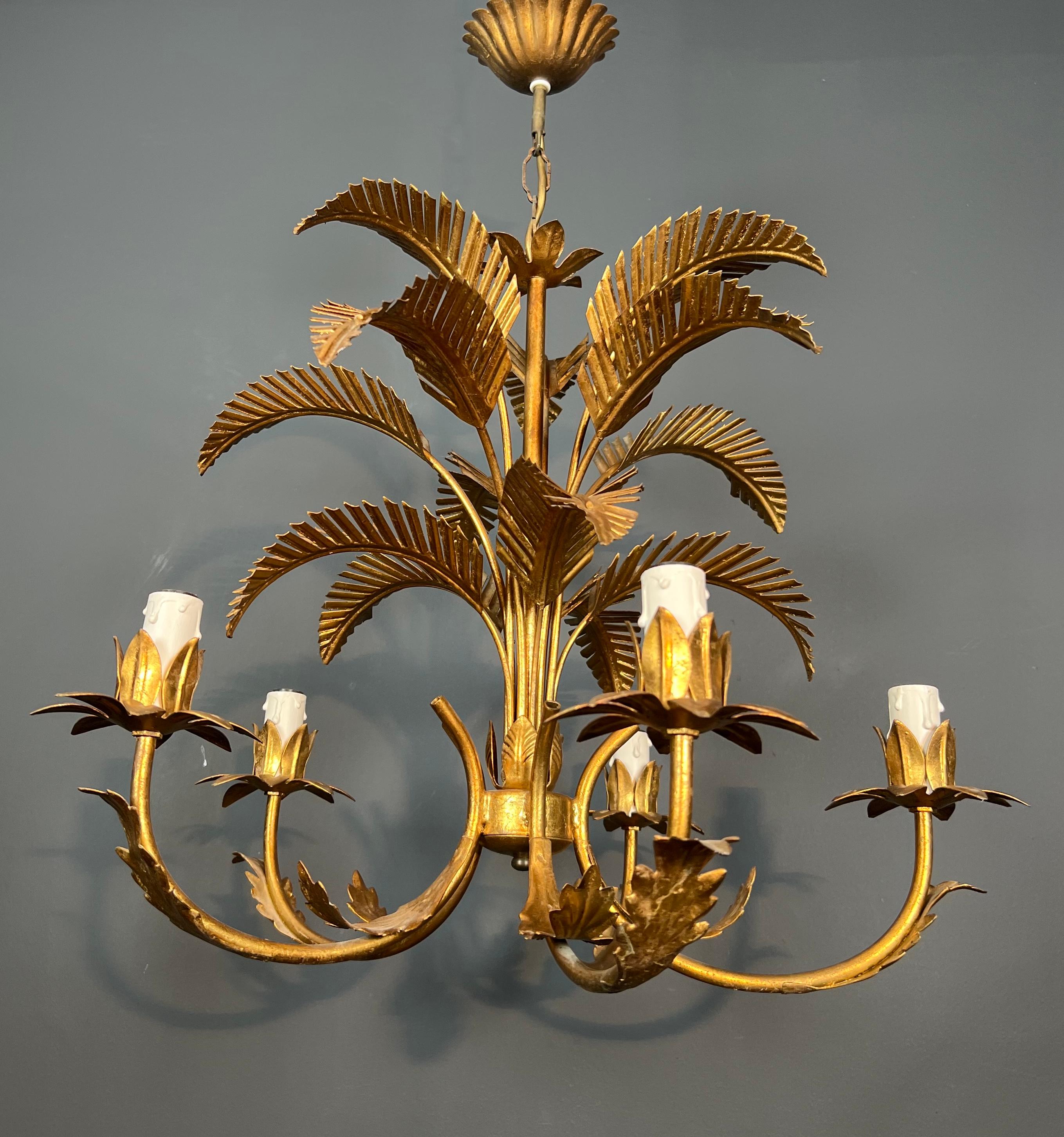 Coco Chanel Style Gilt Iron Palm Tree Chandelier with 5 Arms 11