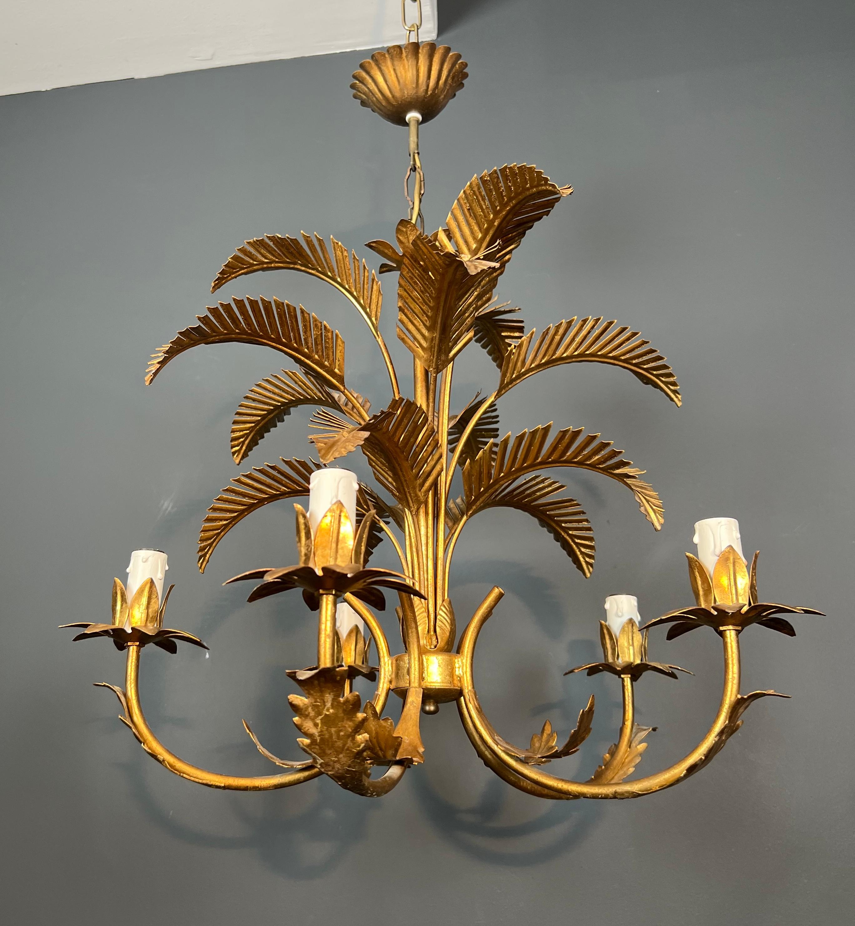 Coco Chanel Style Gilt Iron Palm Tree Chandelier with 5 Arms 12