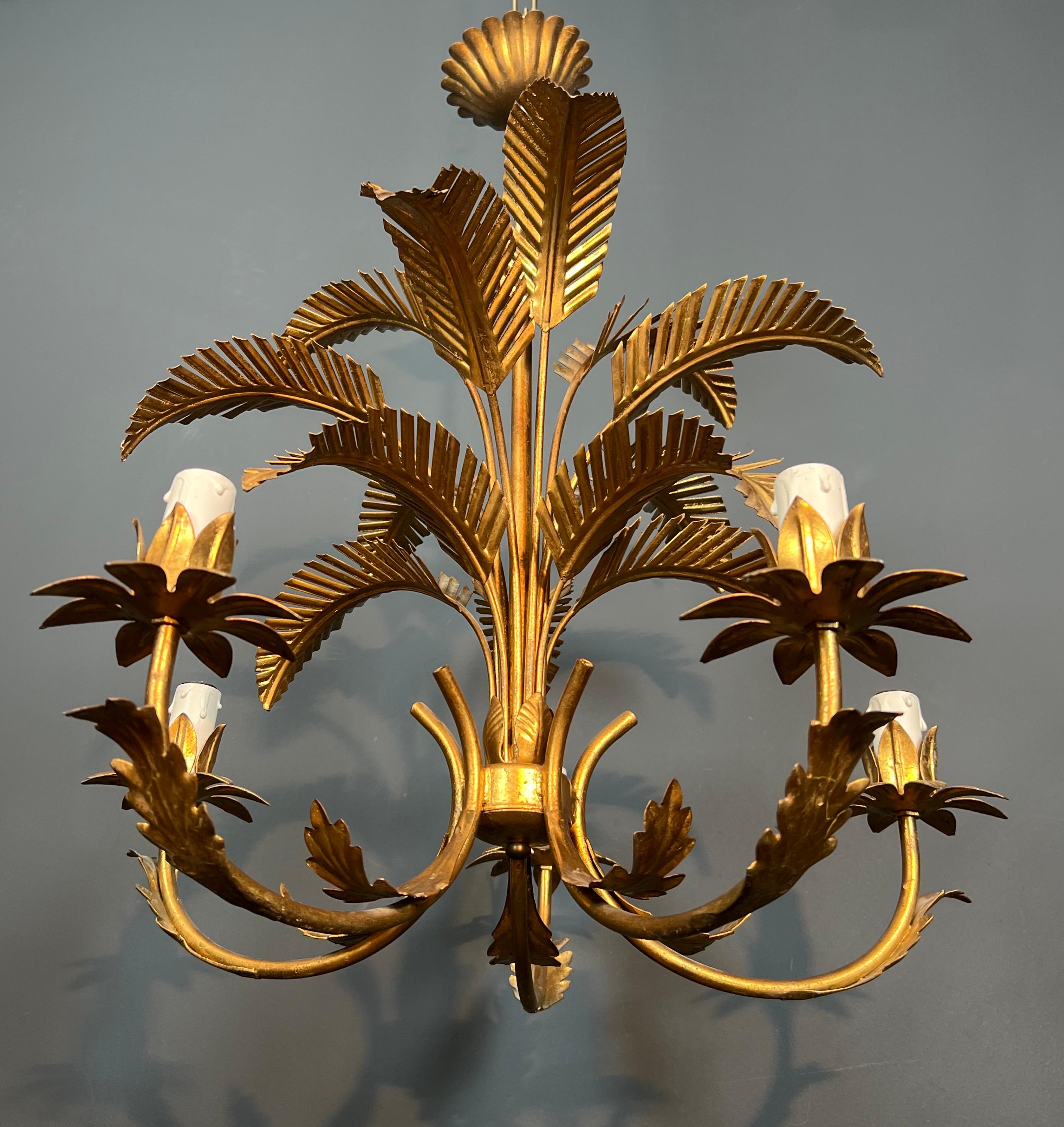 Coco Chanel Style Gilt Iron Palm Tree Chandelier with 5 Arms 13