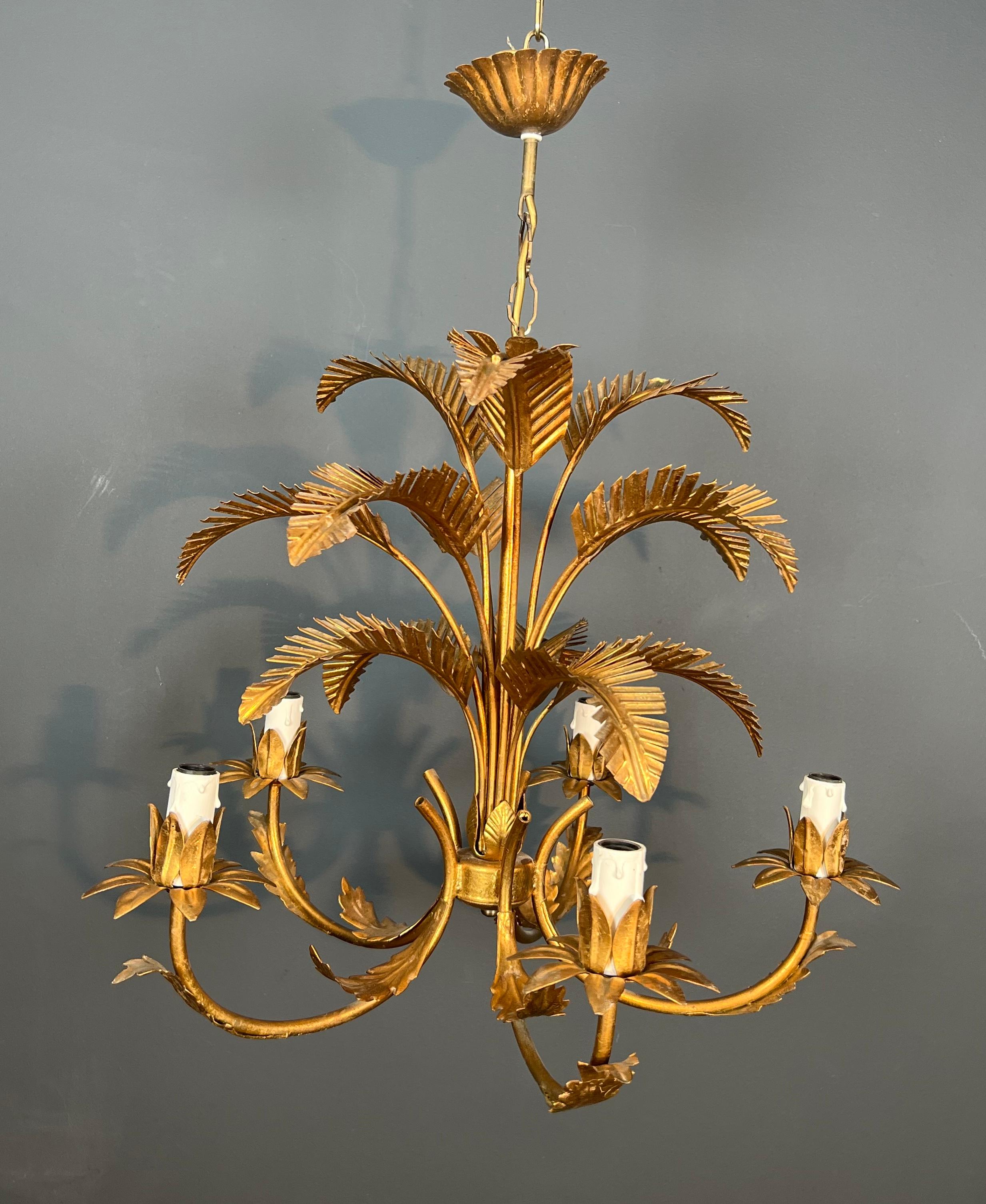 Coco Chanel Style Gilt Iron Palm Tree Chandelier with 5 Arms 14