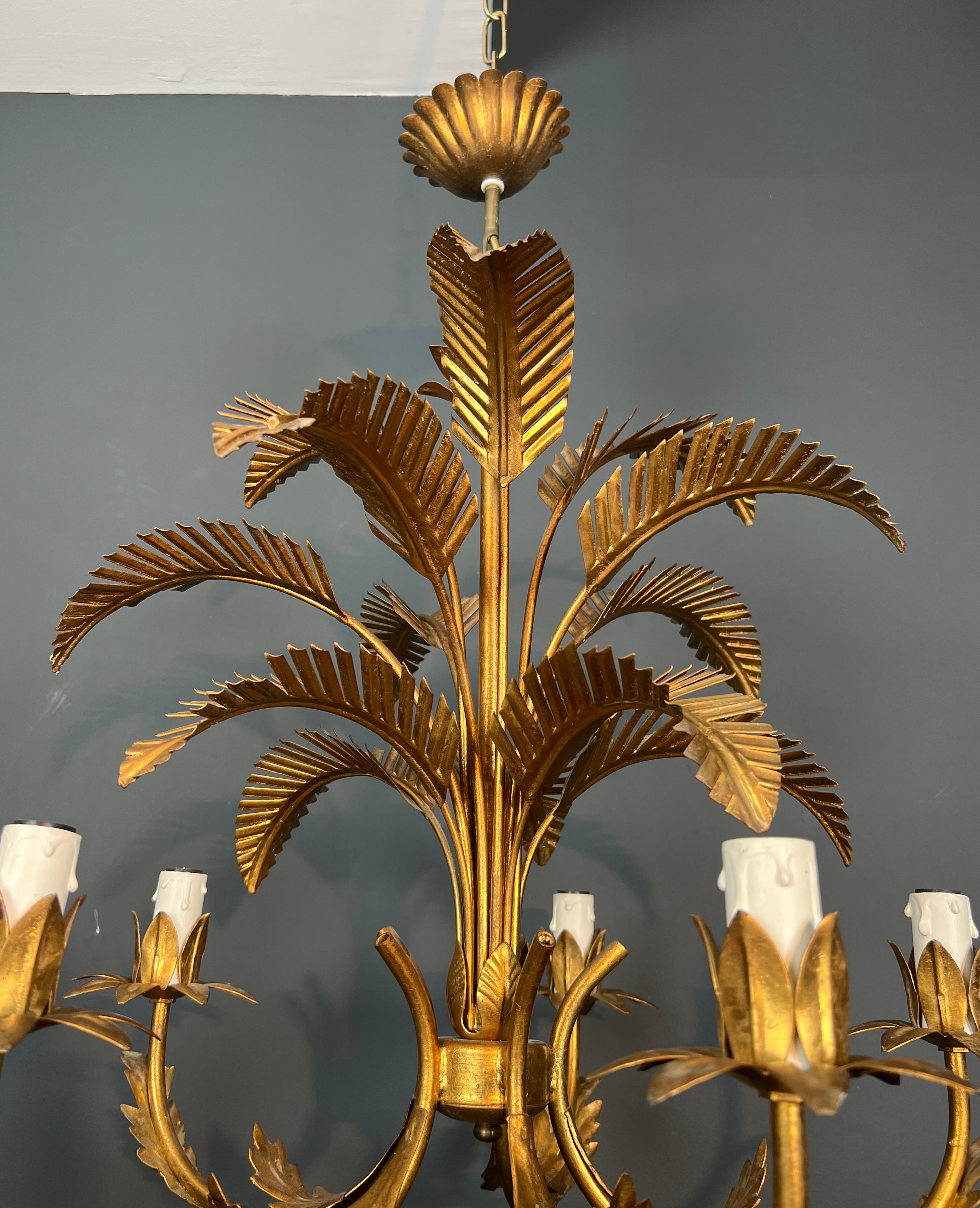 Coco Chanel Style Gilt Iron Palm Tree Chandelier with 5 Arms 1