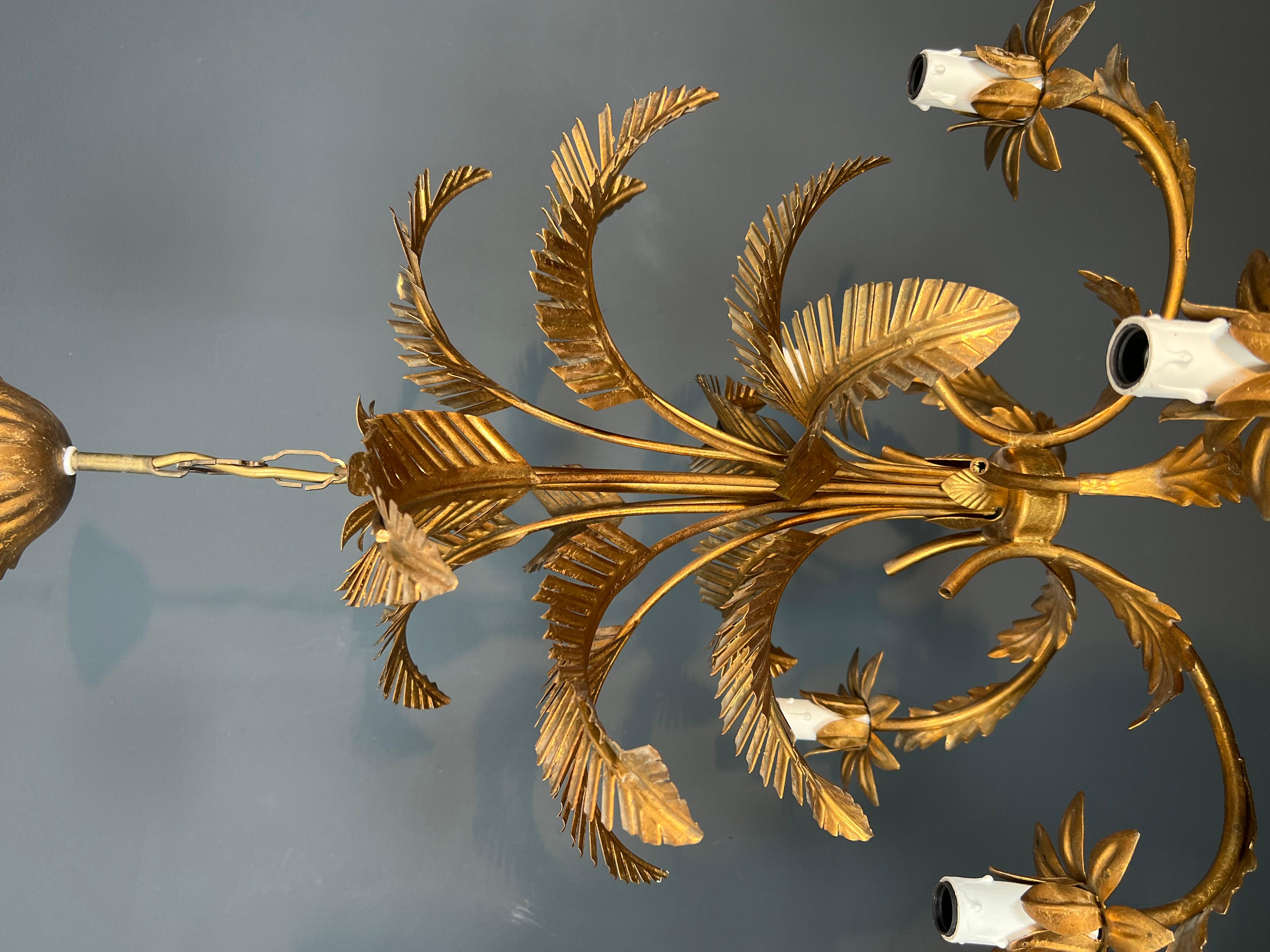 Coco Chanel Style Gilt Iron Palm Tree Chandelier with 5 Arms 2