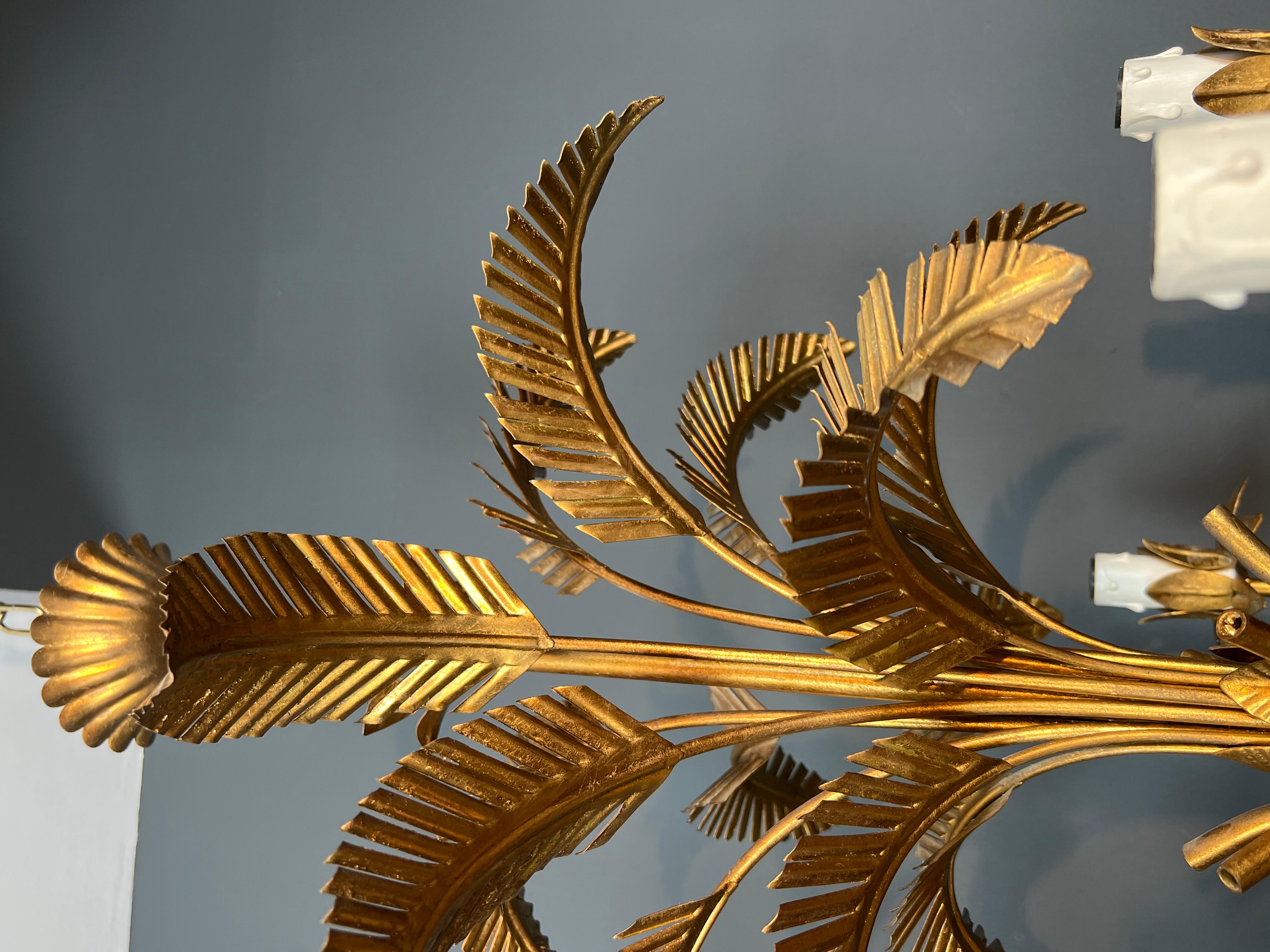 Coco Chanel Style Gilt Iron Palm Tree Chandelier with 5 Arms 3