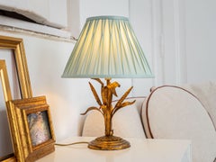 Coco Chanel Style Gilt Metal Wheat Sheaf Table Lamp, 1960s, New Silk Shade