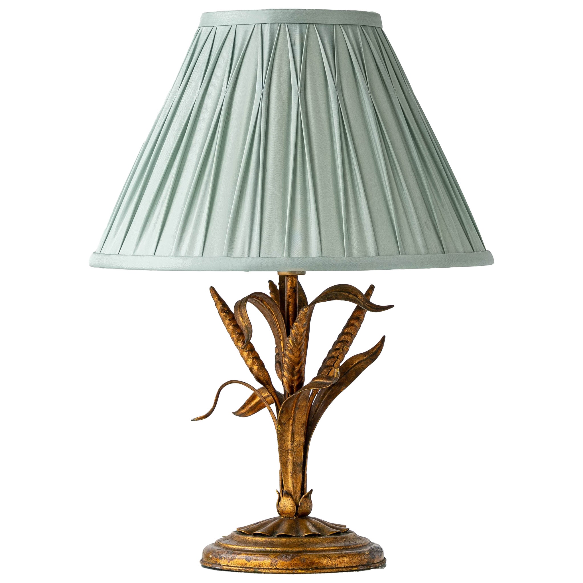 Coco Chanel Style Gilt Wheat Sheaf Table Lamp, c 1960s with New Silk Lampshade