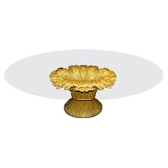 Mesa de comedor de madera dorada y cristal estilo Coco Chanel