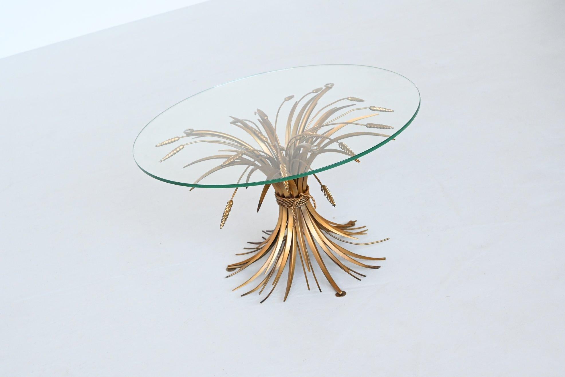 Mid-20th Century Coco Chanel style Sheaf of Wheat coffee table gilt metal France 1960