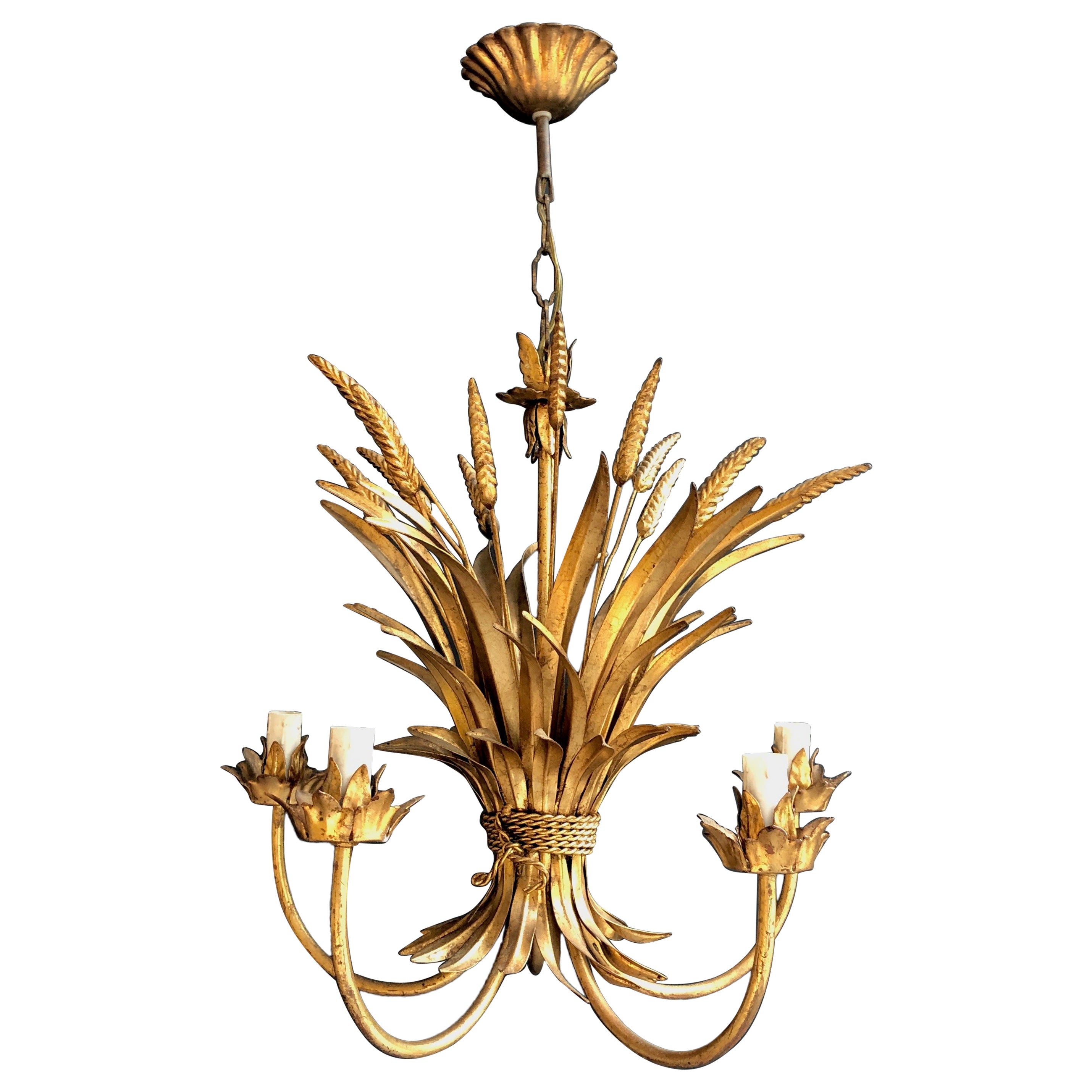 Coco Channel Wheat Gilt Metal Chandelier