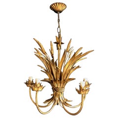 Coco Channel Wheat Gilt Metal Chandelier