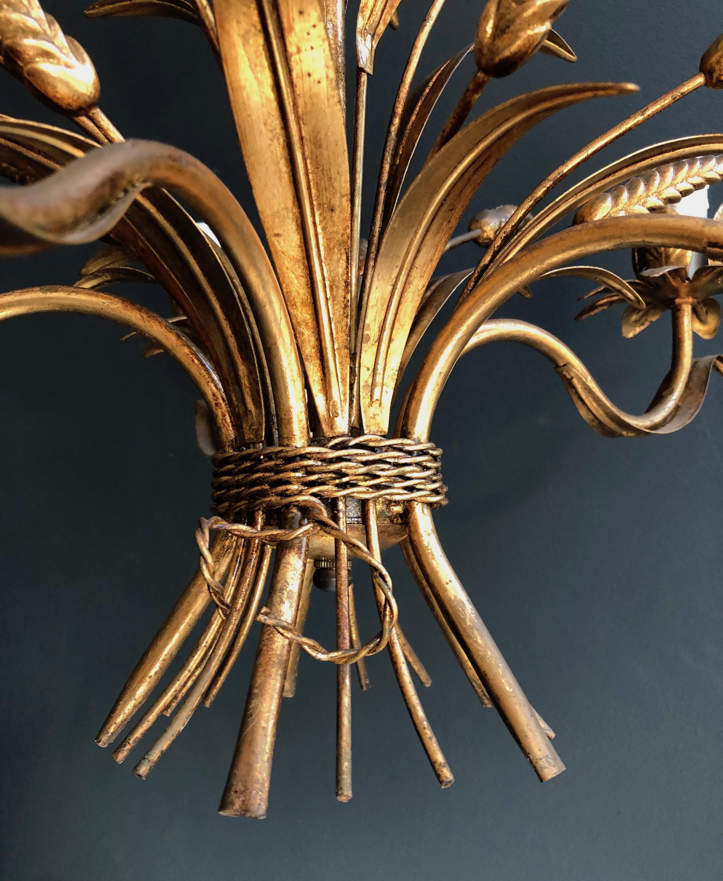 Coco Channel Wheat Gilt Metal Chandelier, French Work, circa 1970 10