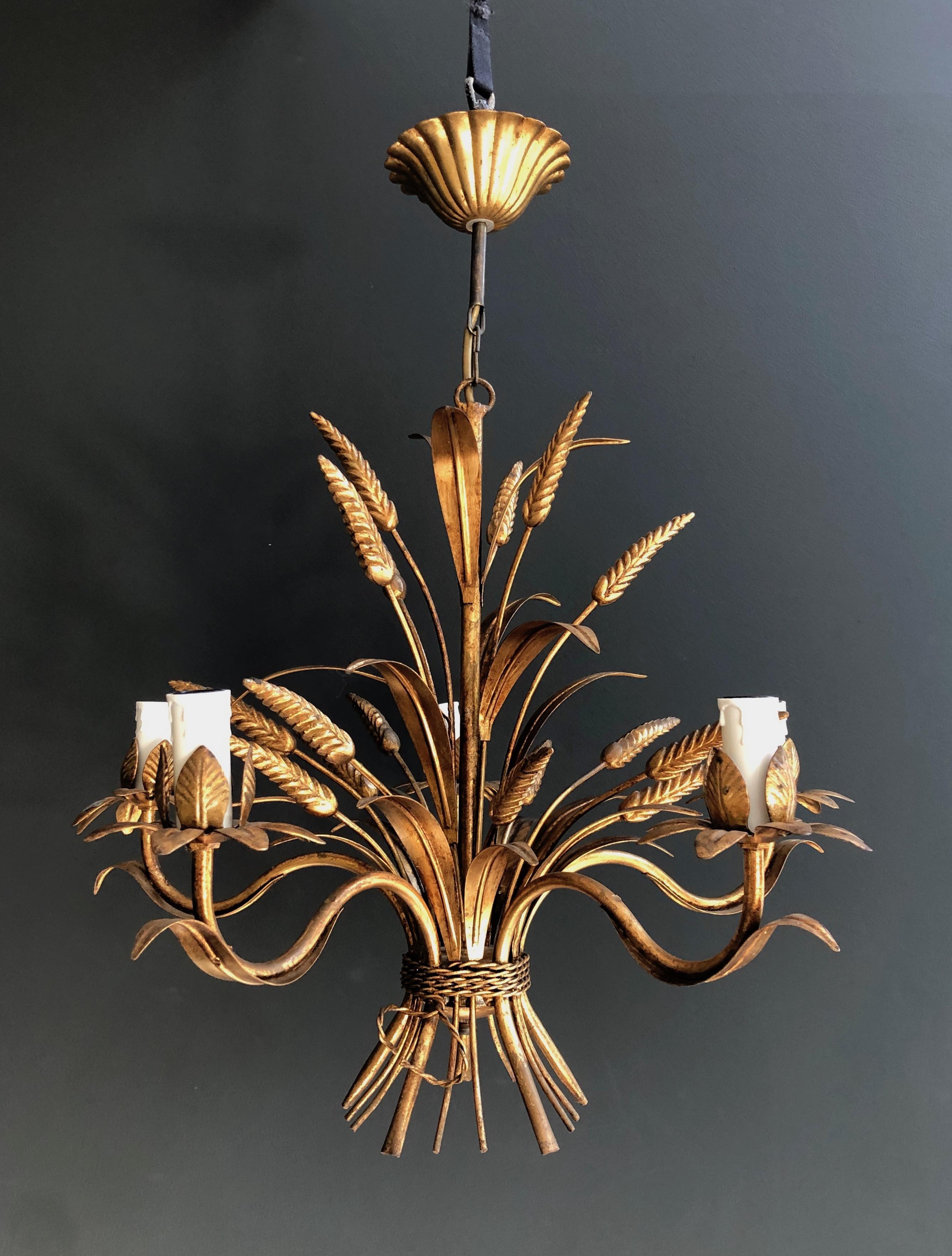This Coco Channel wheat chandelier is made of gilt metal. This a French work. Circa 1970