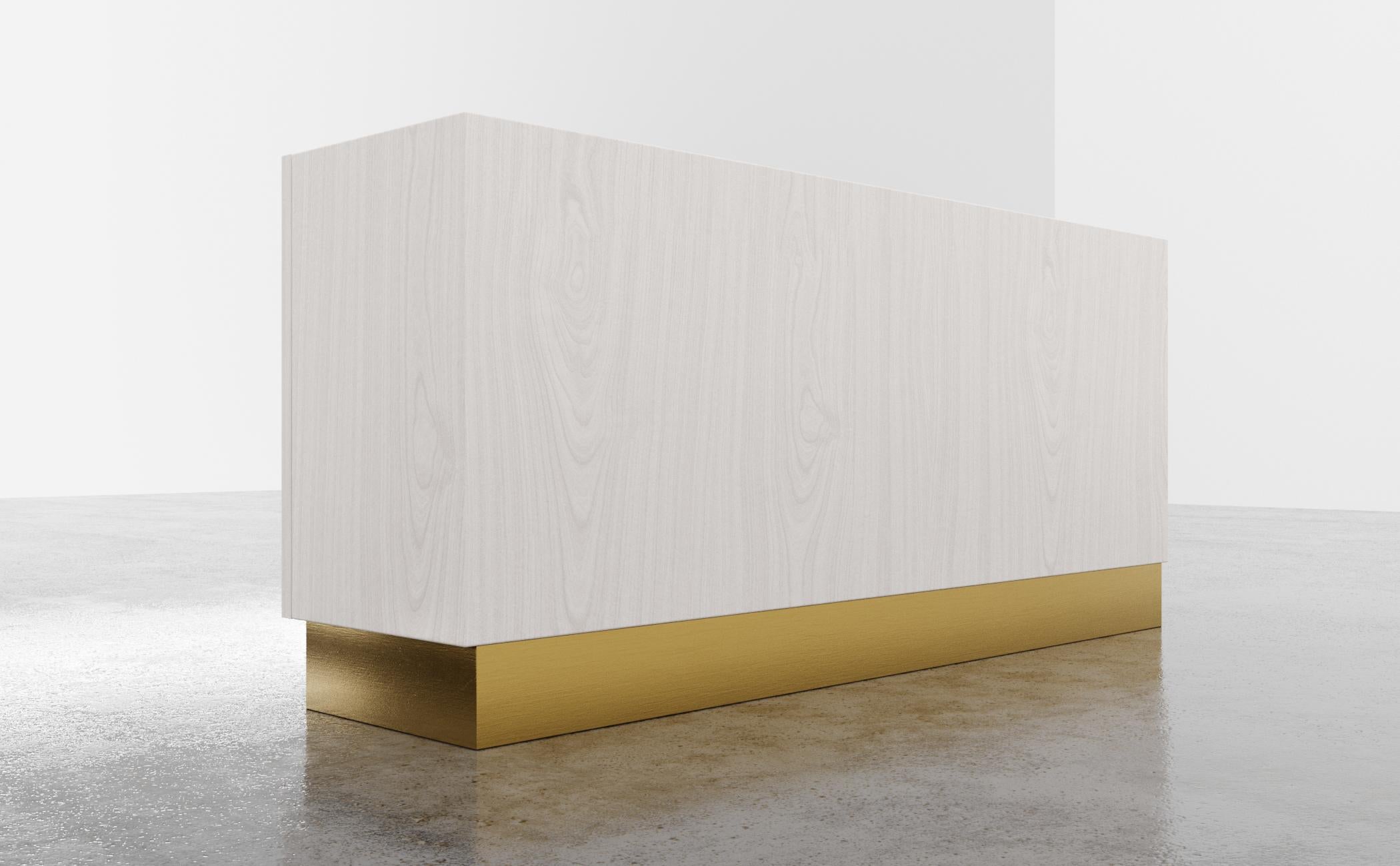 American COCO CREDENZA - Modern White Oak with Polished Bronze Inlay For Sale