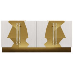 COCO CREDENZA - Modern White Oak with Polished Bronze Inlay