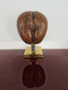 Coco De Mer or Double Coconut Sculpture on Brass Stand, France 1970s